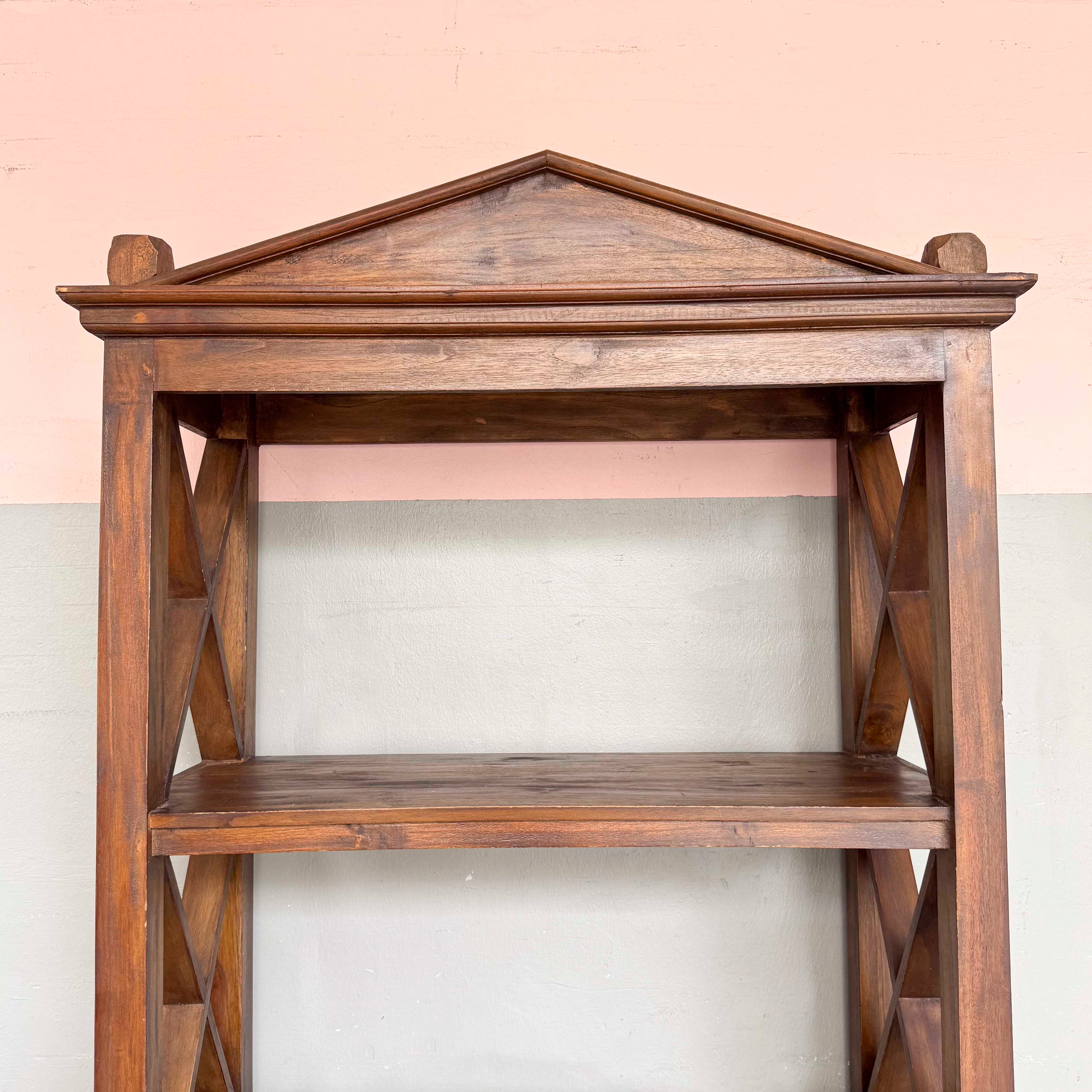 Open Teak Shelf with Cross-Braced Sides