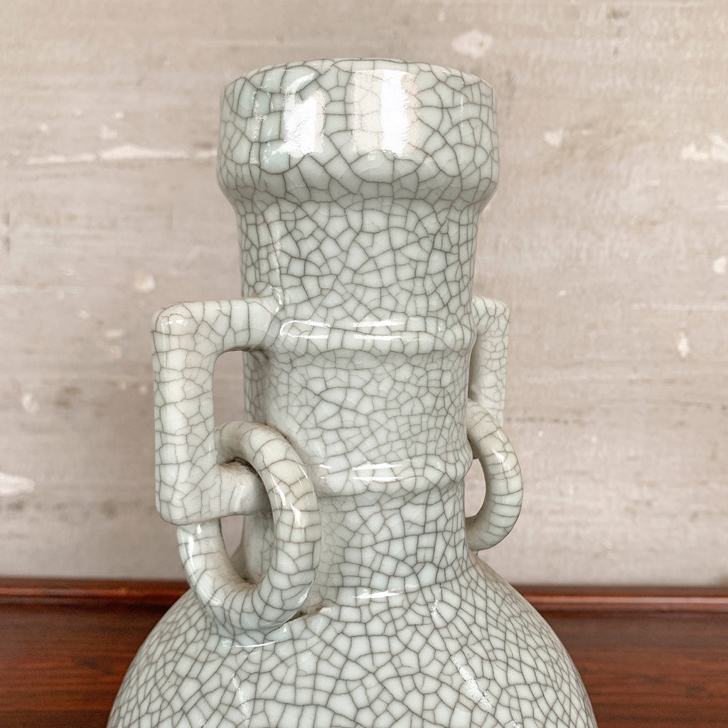 Pale Celadon "Crackled" Vase (Twin Handles)