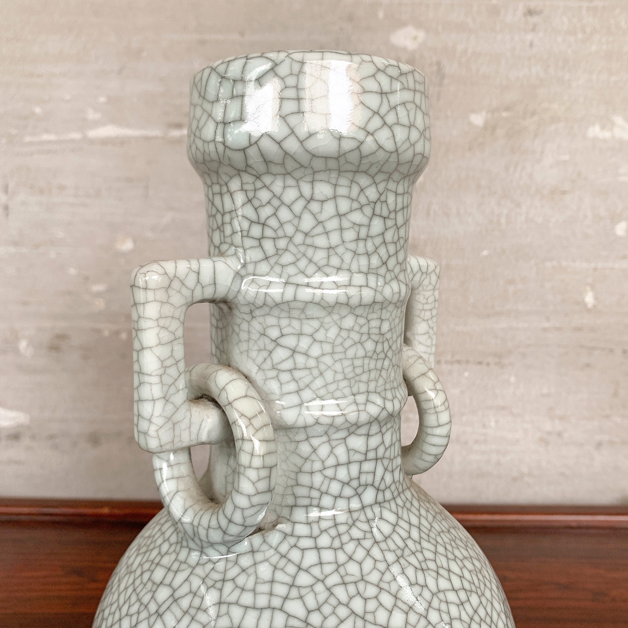 Pale Celadon "Crackled" Vase (Twin Handles)