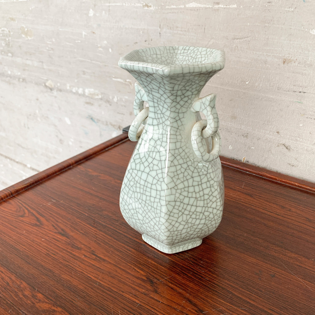 Pale Celadon "Crackled" Vase (Twin Handles)