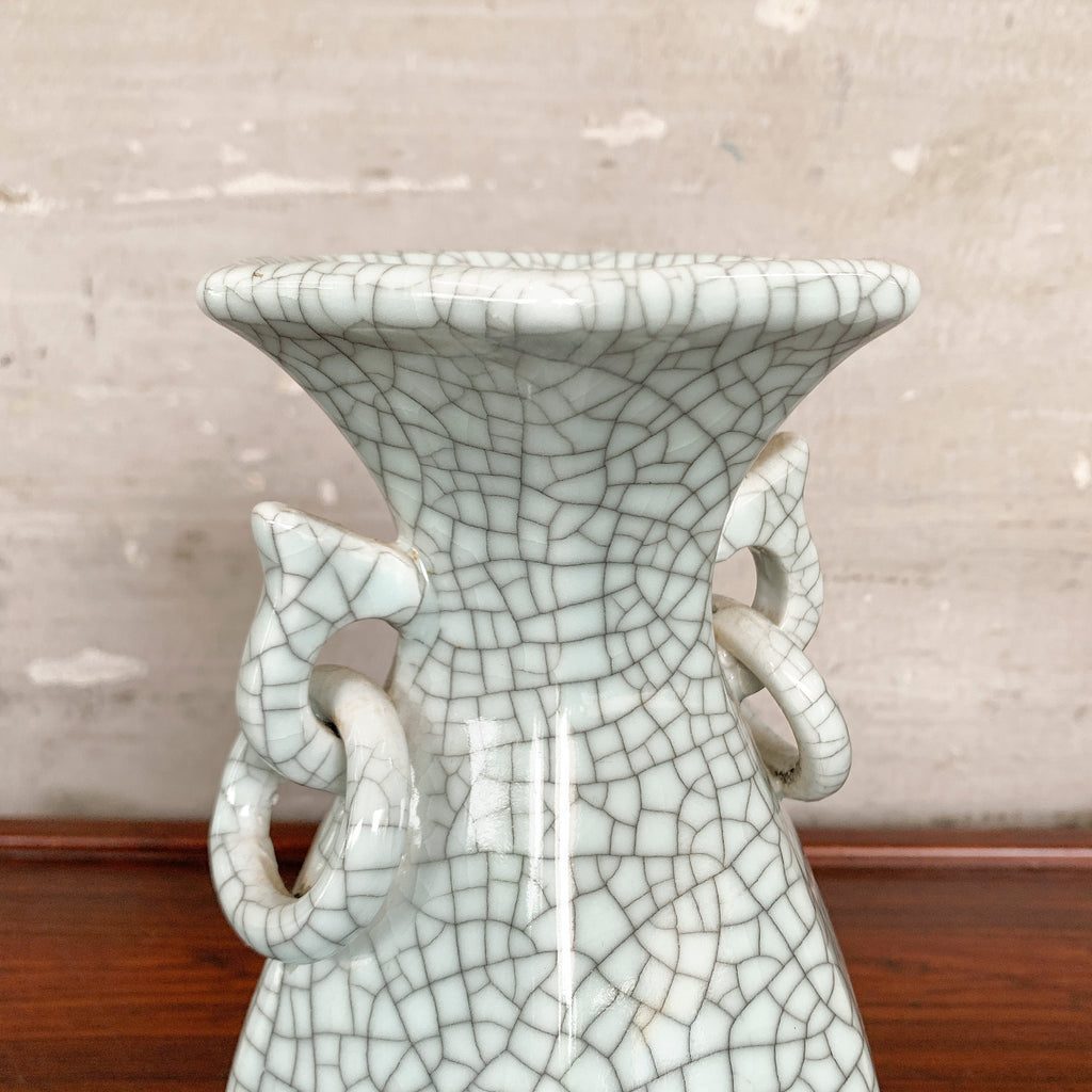 Pale Celadon "Crackled" Vase (Twin Handles)