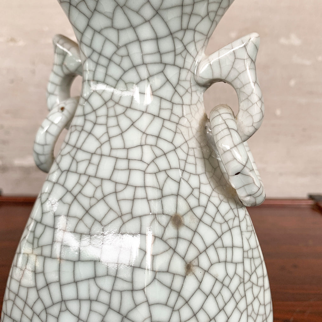 Pale Celadon "Crackled" Vase (Twin Handles)