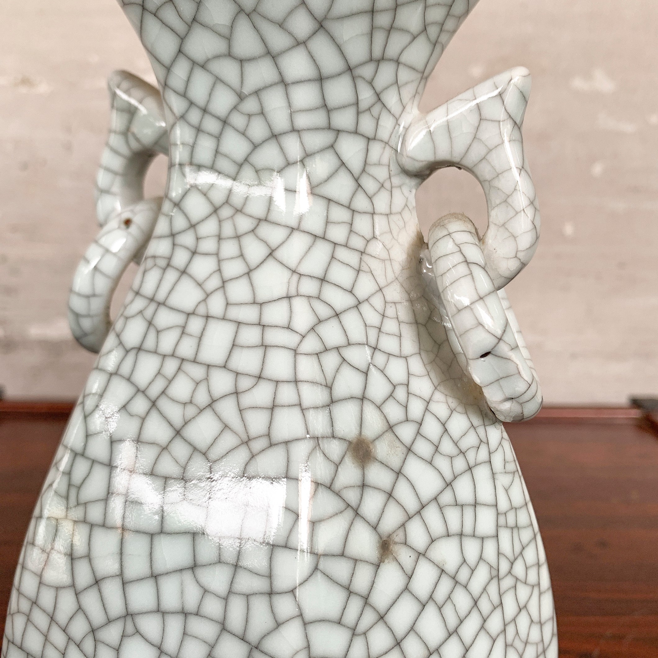 Pale Celadon "Crackled" Vase (Twin Handles)