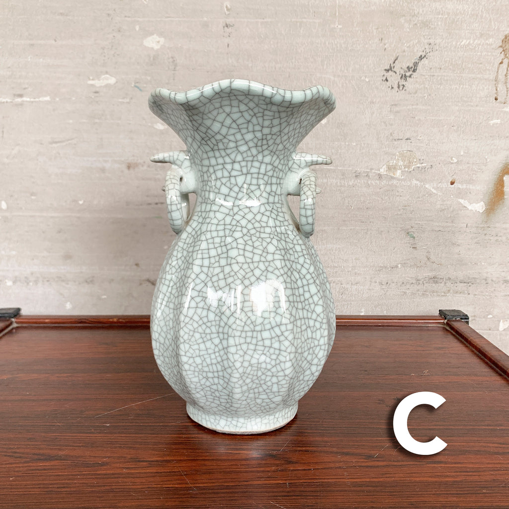 Pale Celadon "Crackled" Vase (Twin Handles)