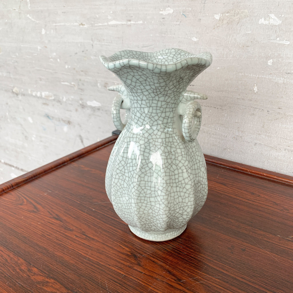 Pale Celadon "Crackled" Vase (Twin Handles)