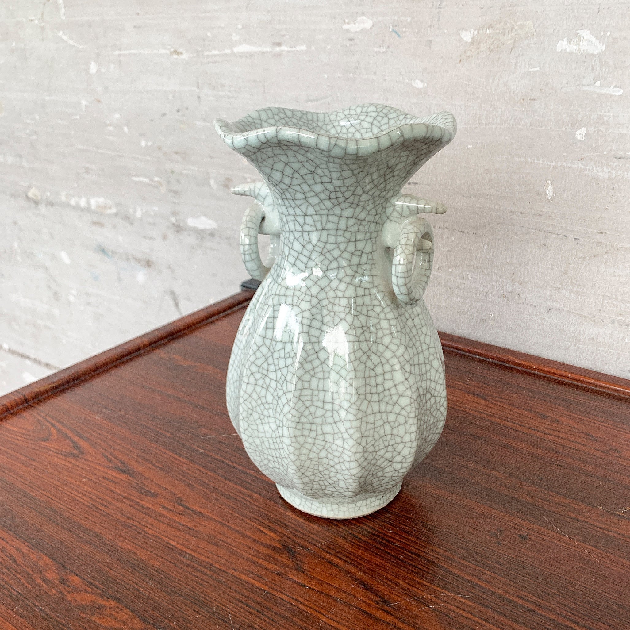 Pale Celadon "Crackled" Vase (Twin Handles)