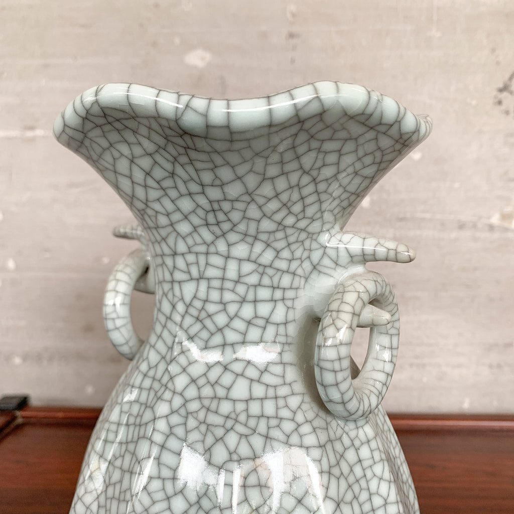 Pale Celadon "Crackled" Vase (Twin Handles)