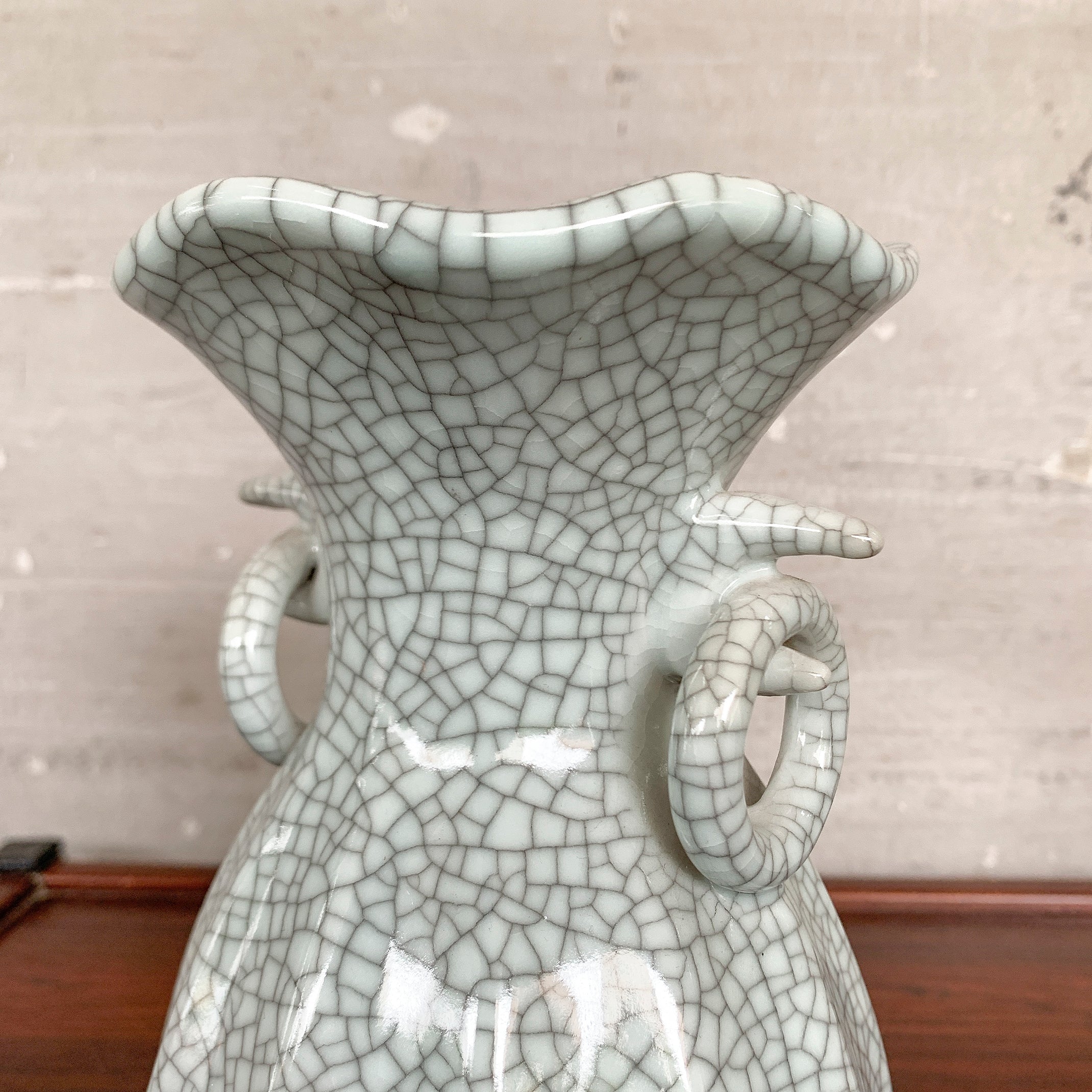 Pale Celadon "Crackled" Vase (Twin Handles)