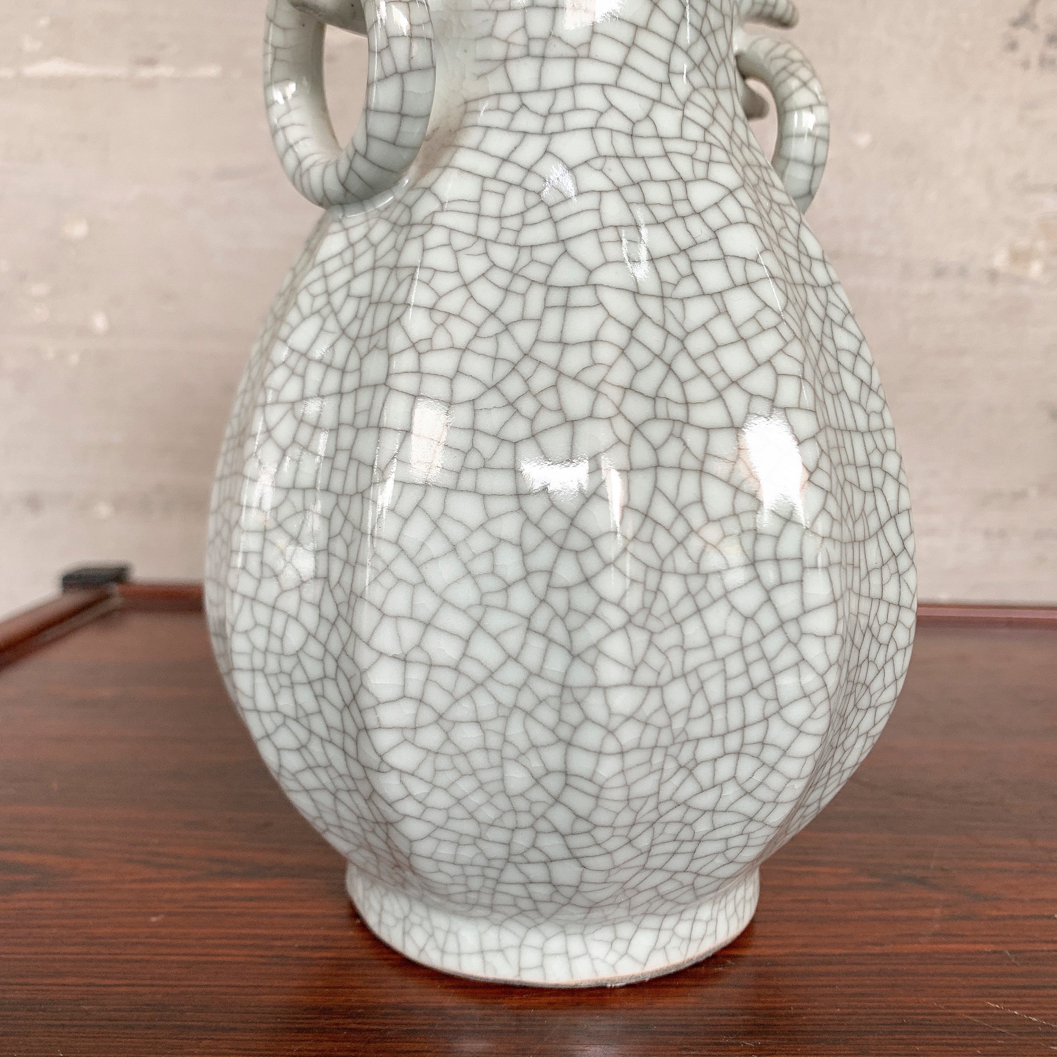 Pale Celadon "Crackled" Vase (Twin Handles)