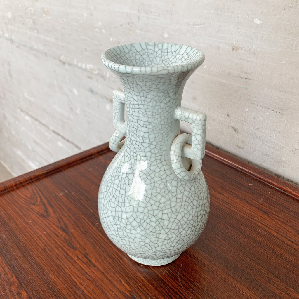 Pale Celadon "Crackled" Vase (Twin Handles)