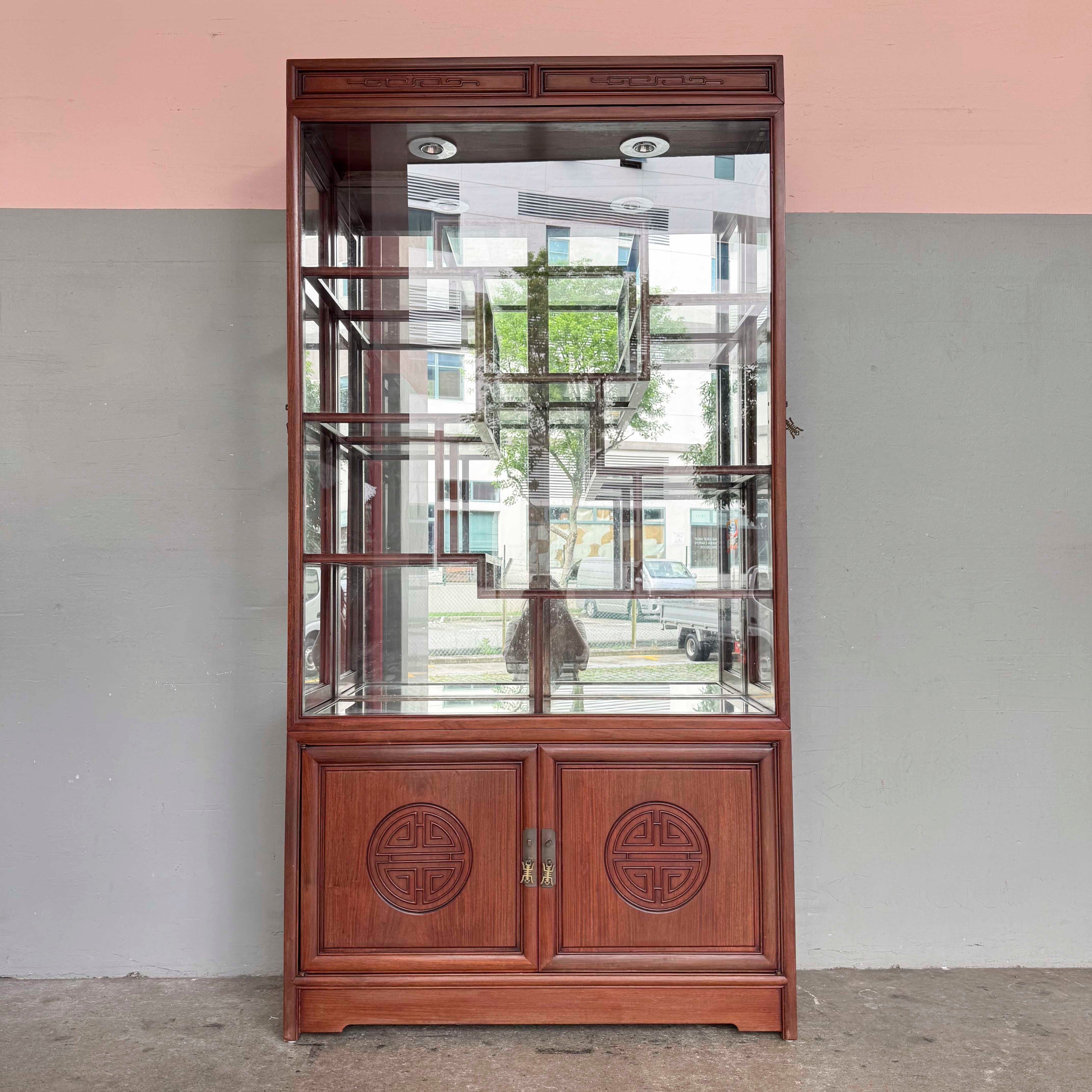 Rosewood Glass Display Cabinet with Side Doors