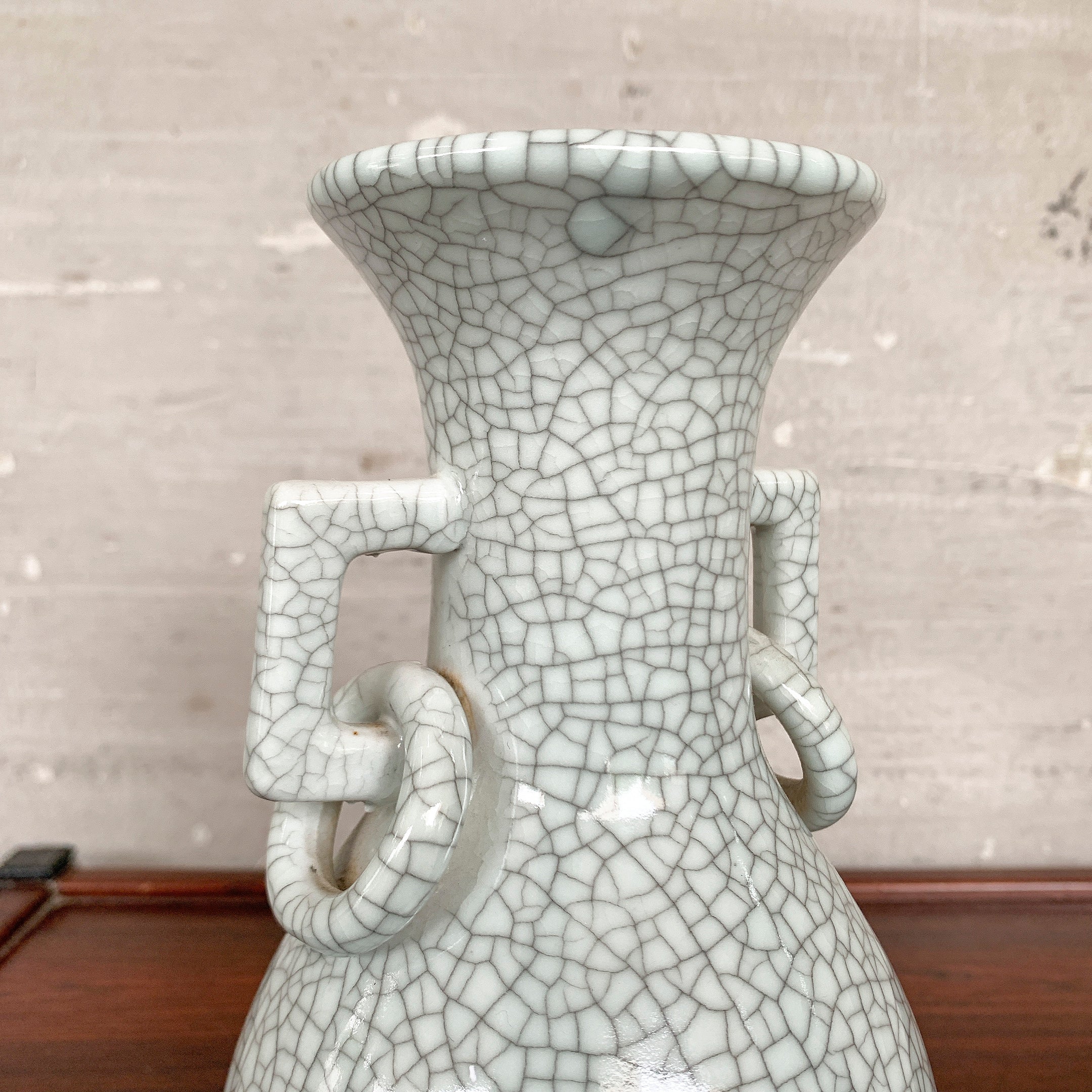 Pale Celadon "Crackled" Vase (Twin Handles)