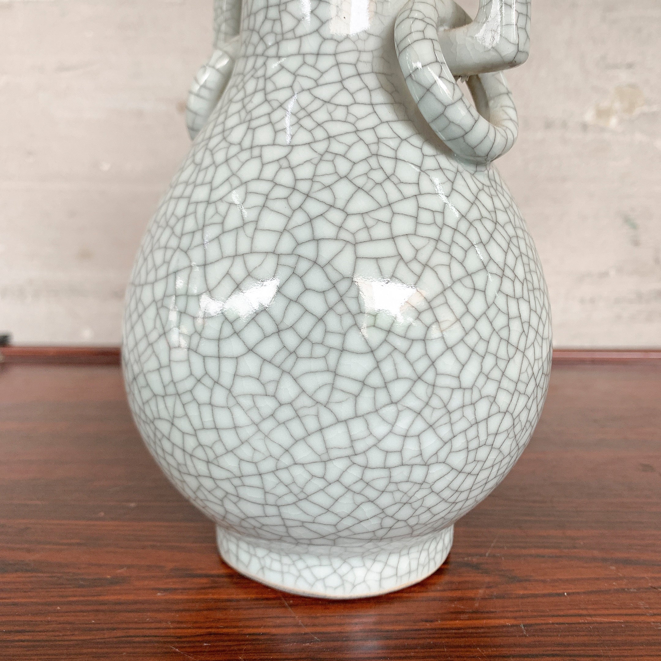 Pale Celadon "Crackled" Vase (Twin Handles)