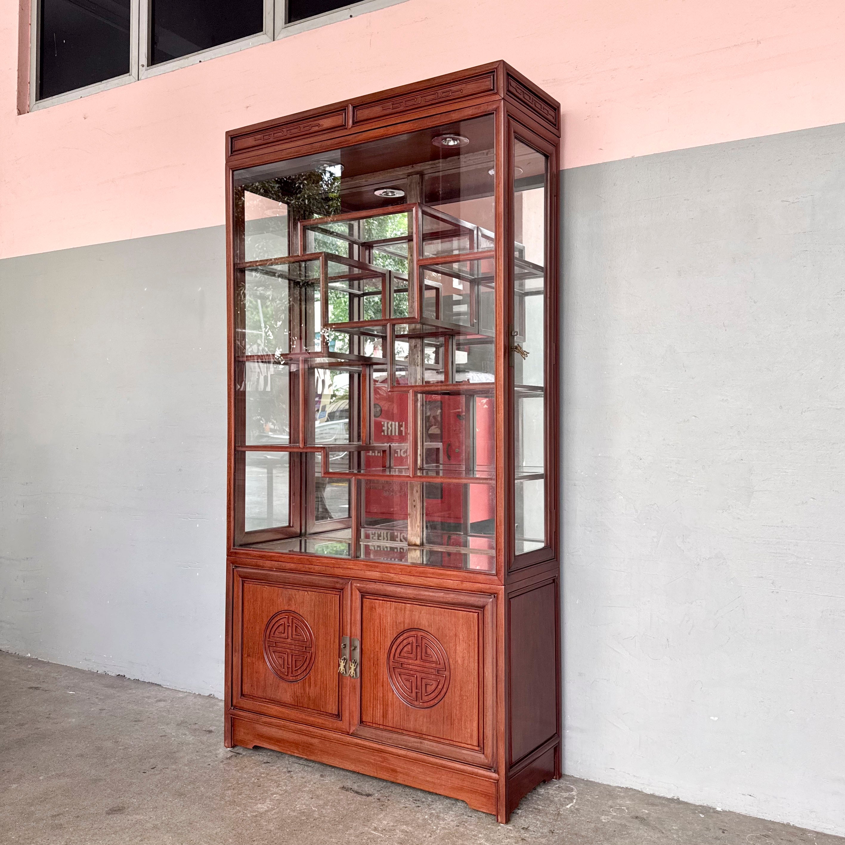 Rosewood Glass Display Cabinet with Side Doors