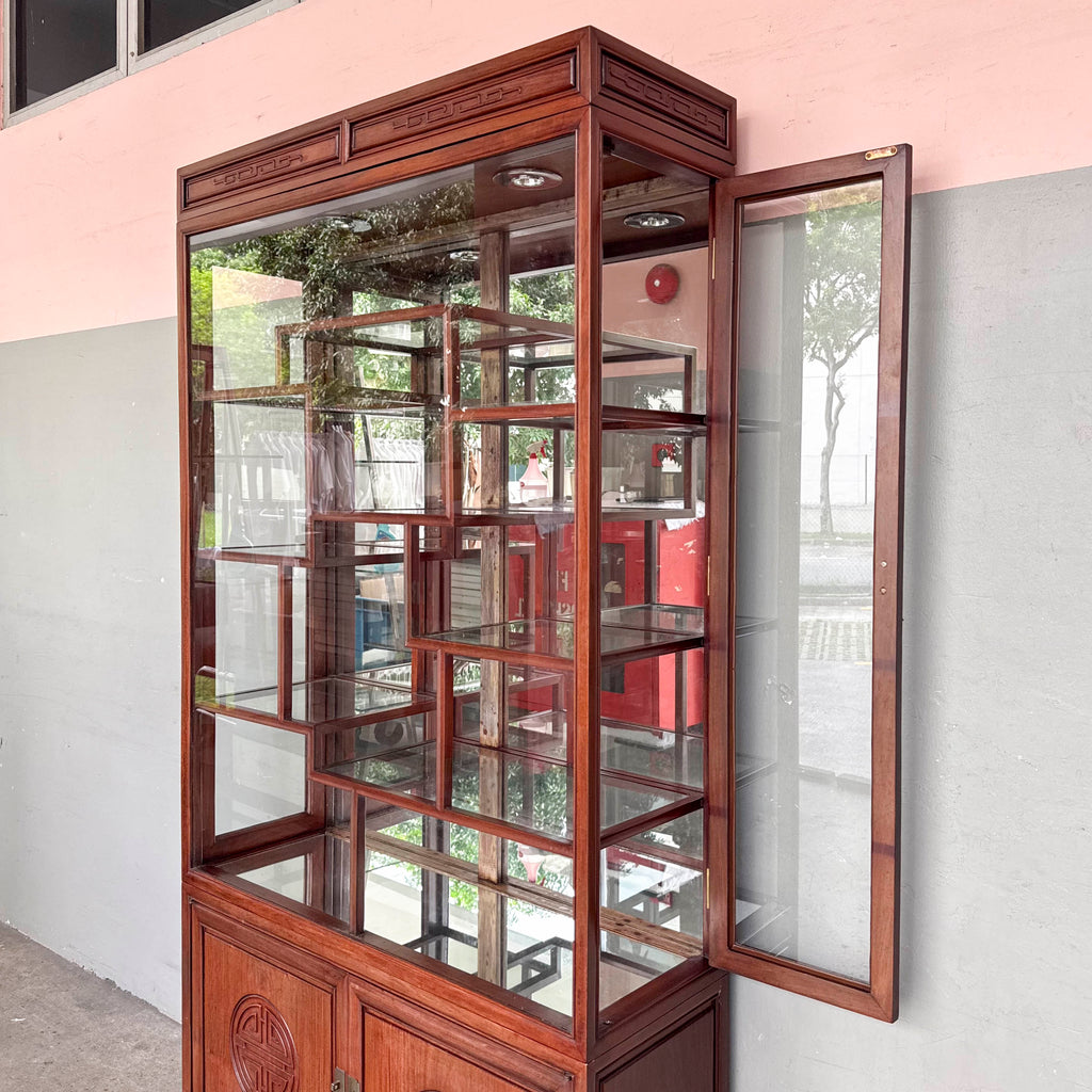 Rosewood Glass Display Cabinet with Side Doors