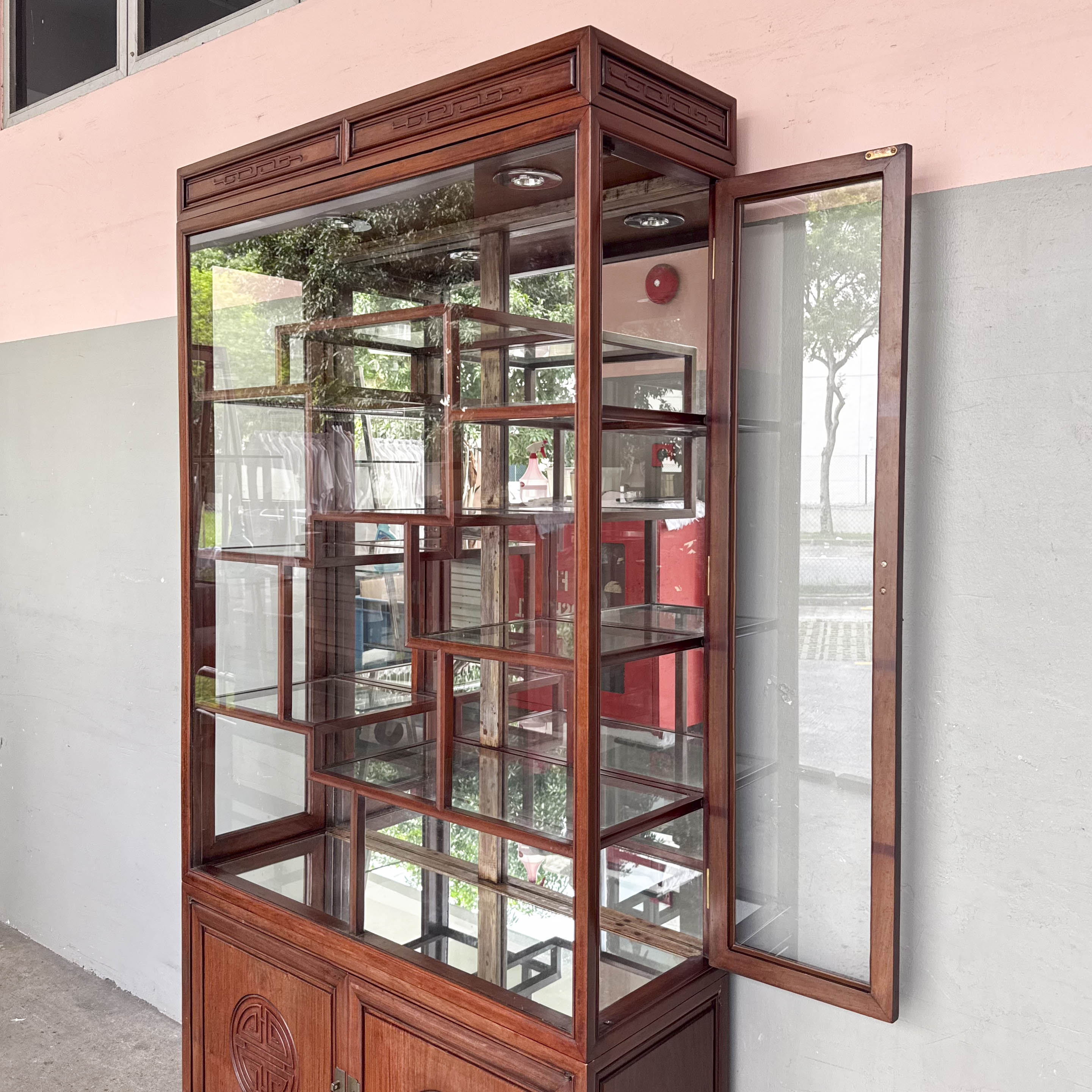 Rosewood Glass Display Cabinet with Side Doors