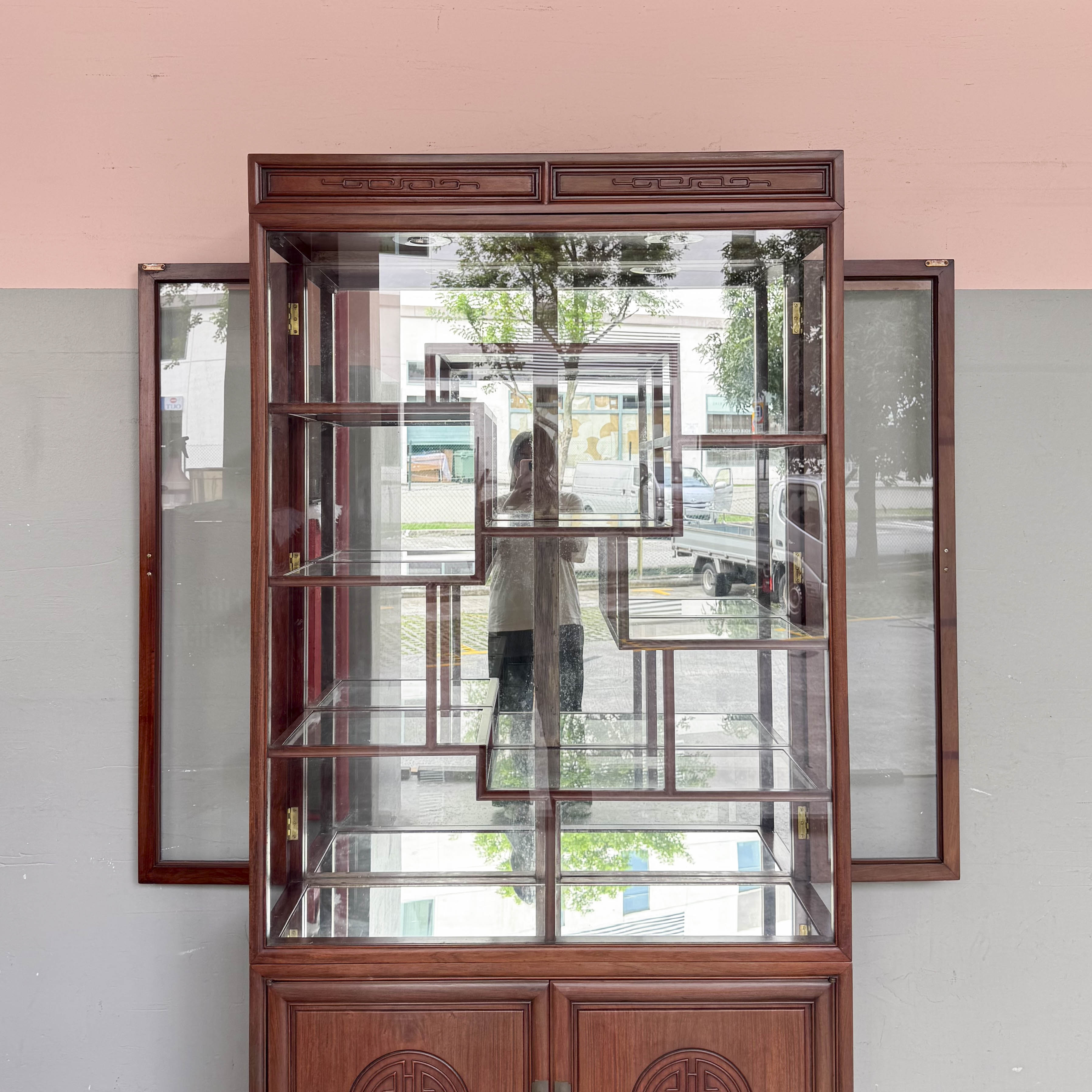 Rosewood Glass Display Cabinet with Side Doors