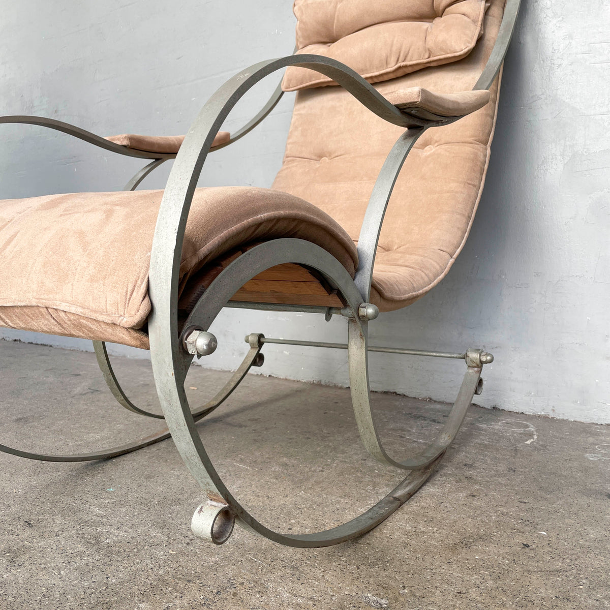Vintage Curved Metal Frame Rocking Chair