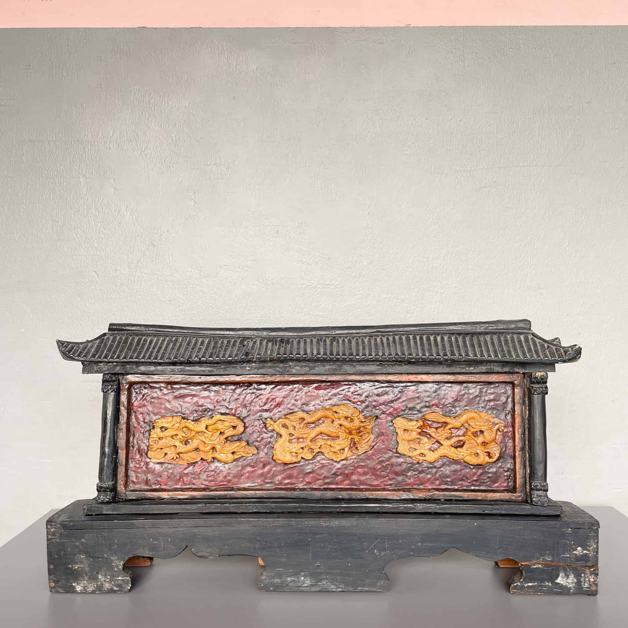 Vintage Chinese Wood & Resin Dragon Decor