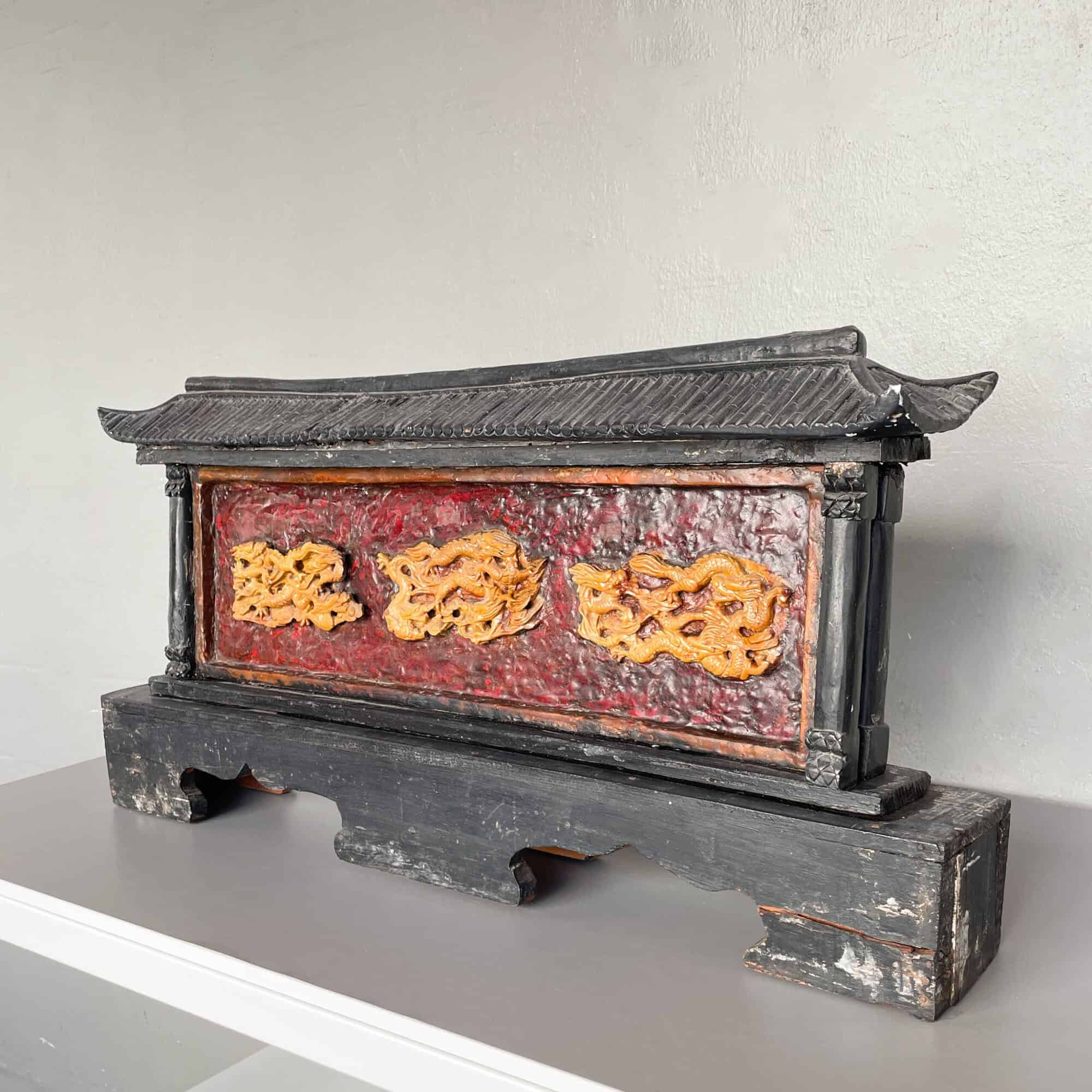 Vintage Chinese Wood & Resin Dragon Decor
