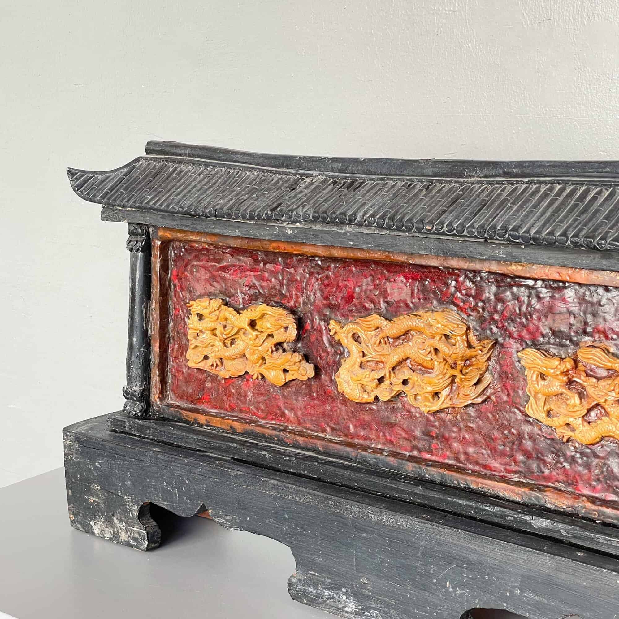 Vintage Chinese Wood & Resin Dragon Decor