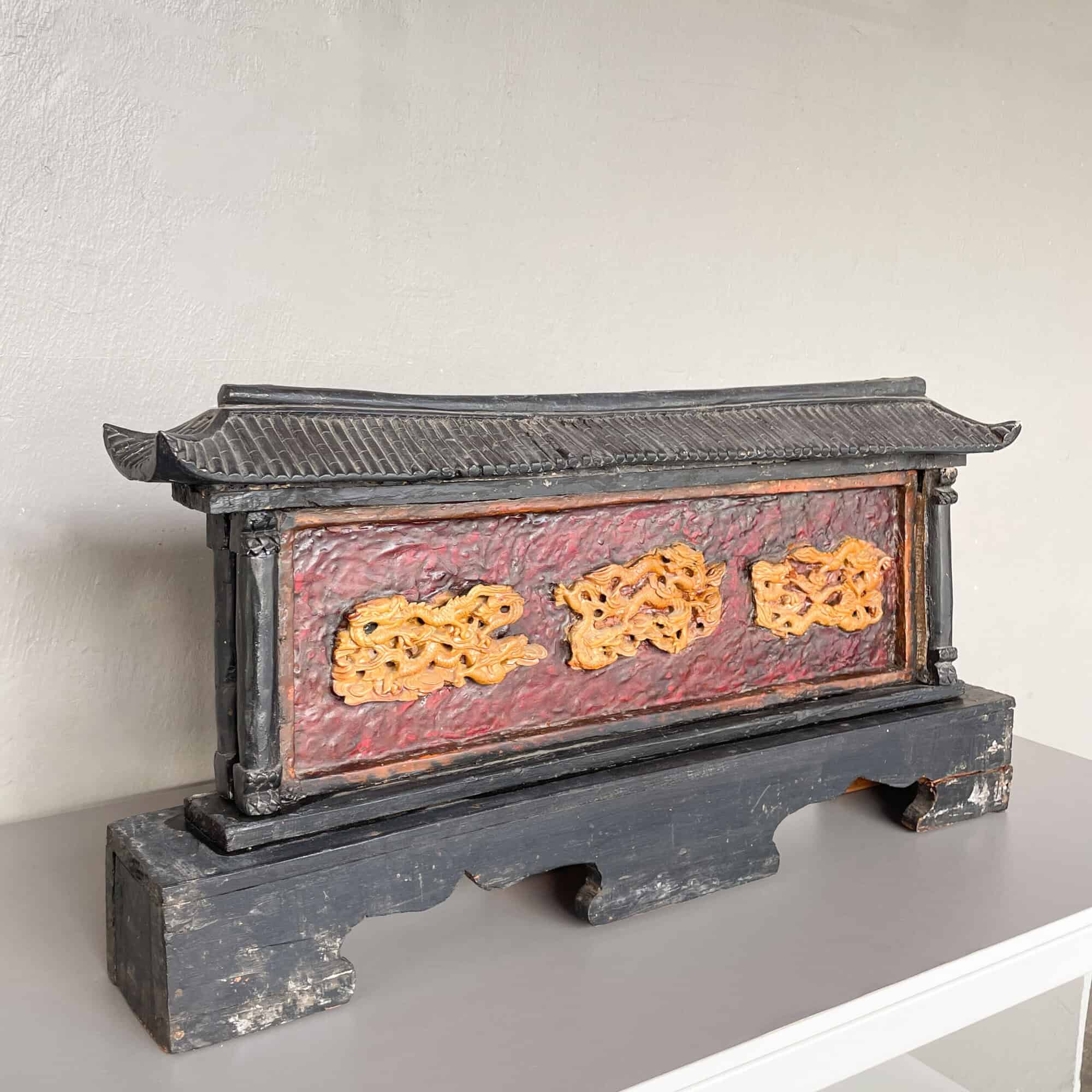 Vintage Chinese Wood & Resin Dragon Decor