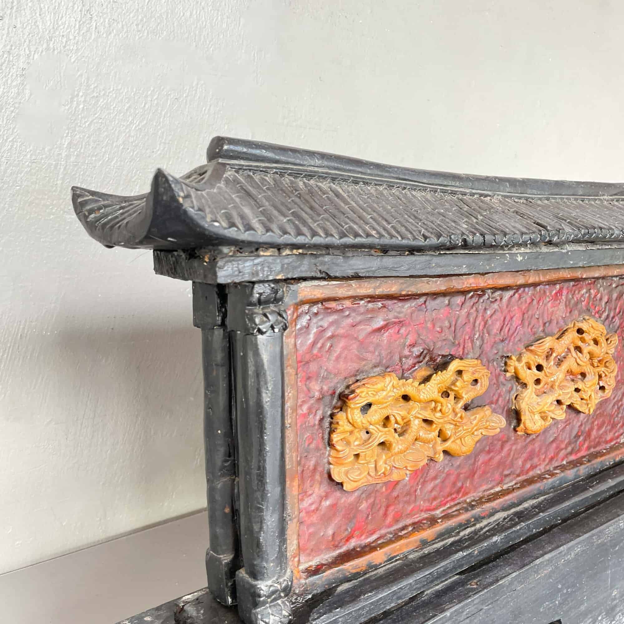 Vintage Chinese Wood & Resin Dragon Decor