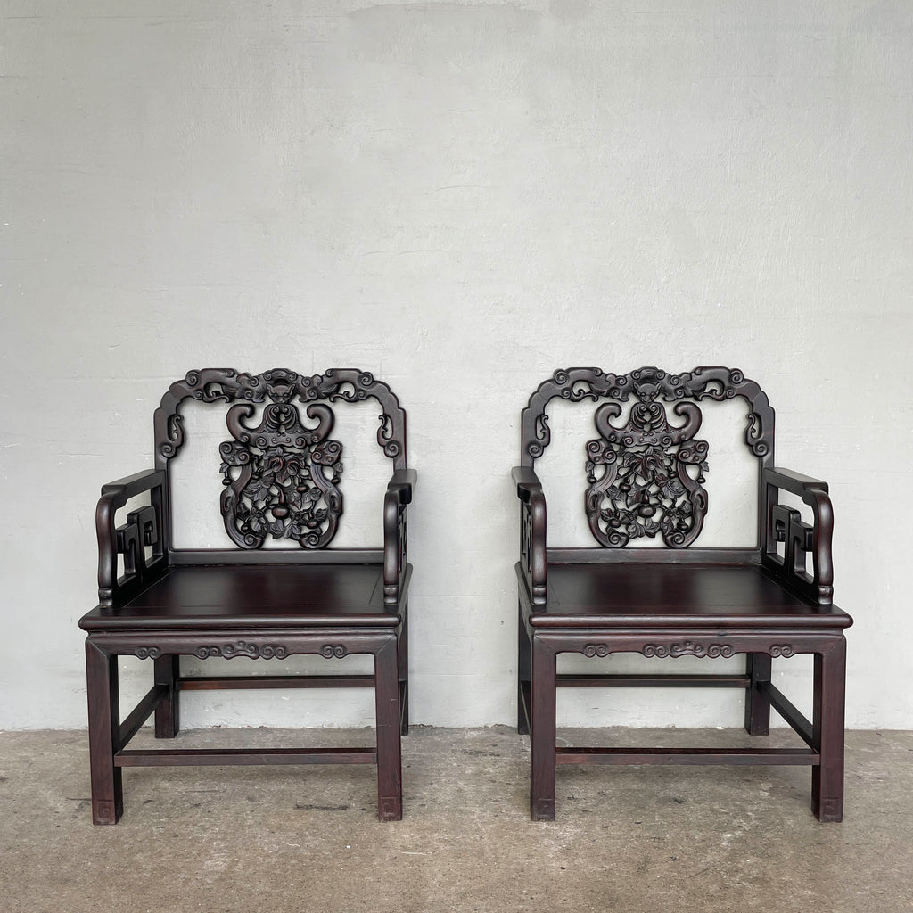 A Pair of Chinese Carved Blackwood Chair
