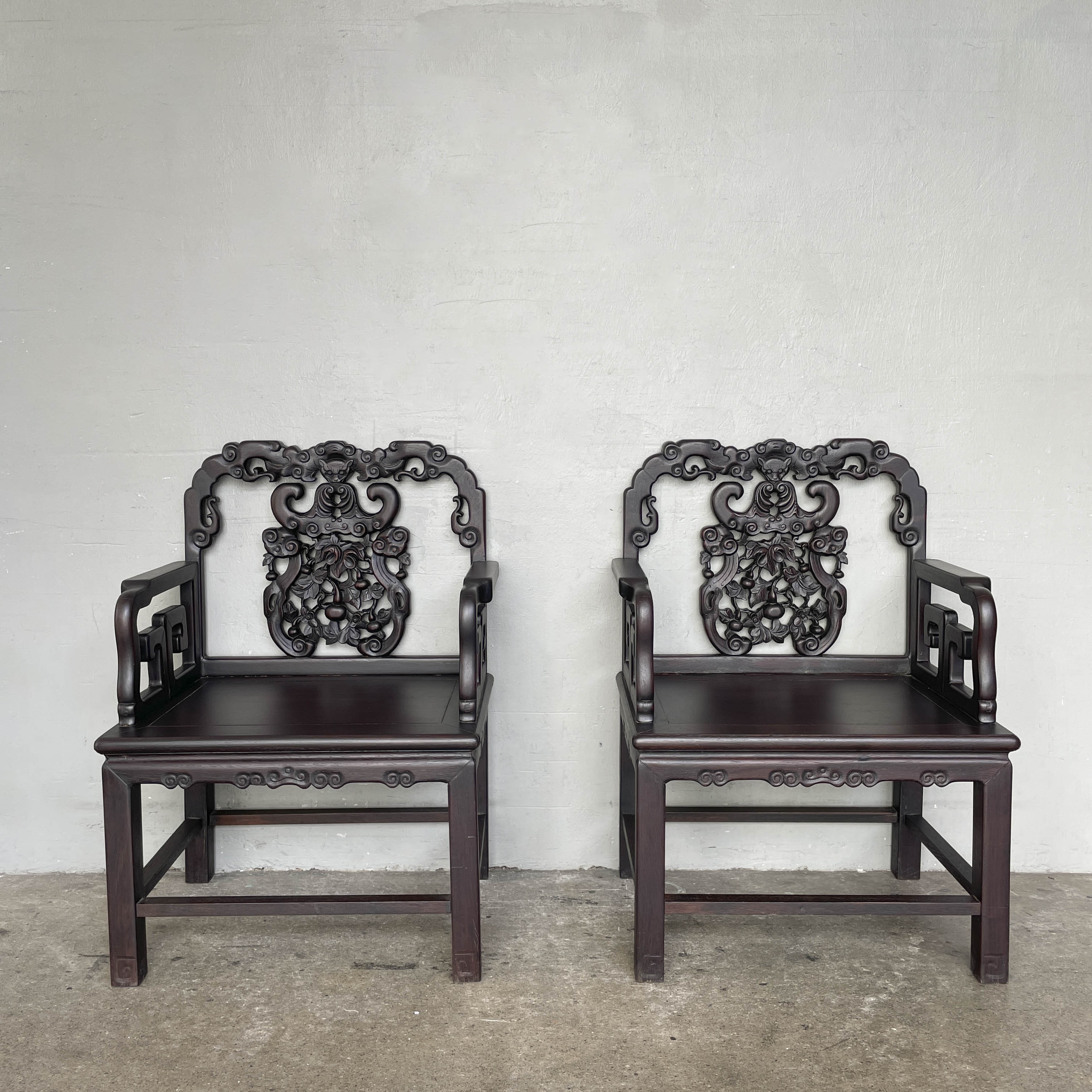 A Pair of Chinese Carved Blackwood Chair