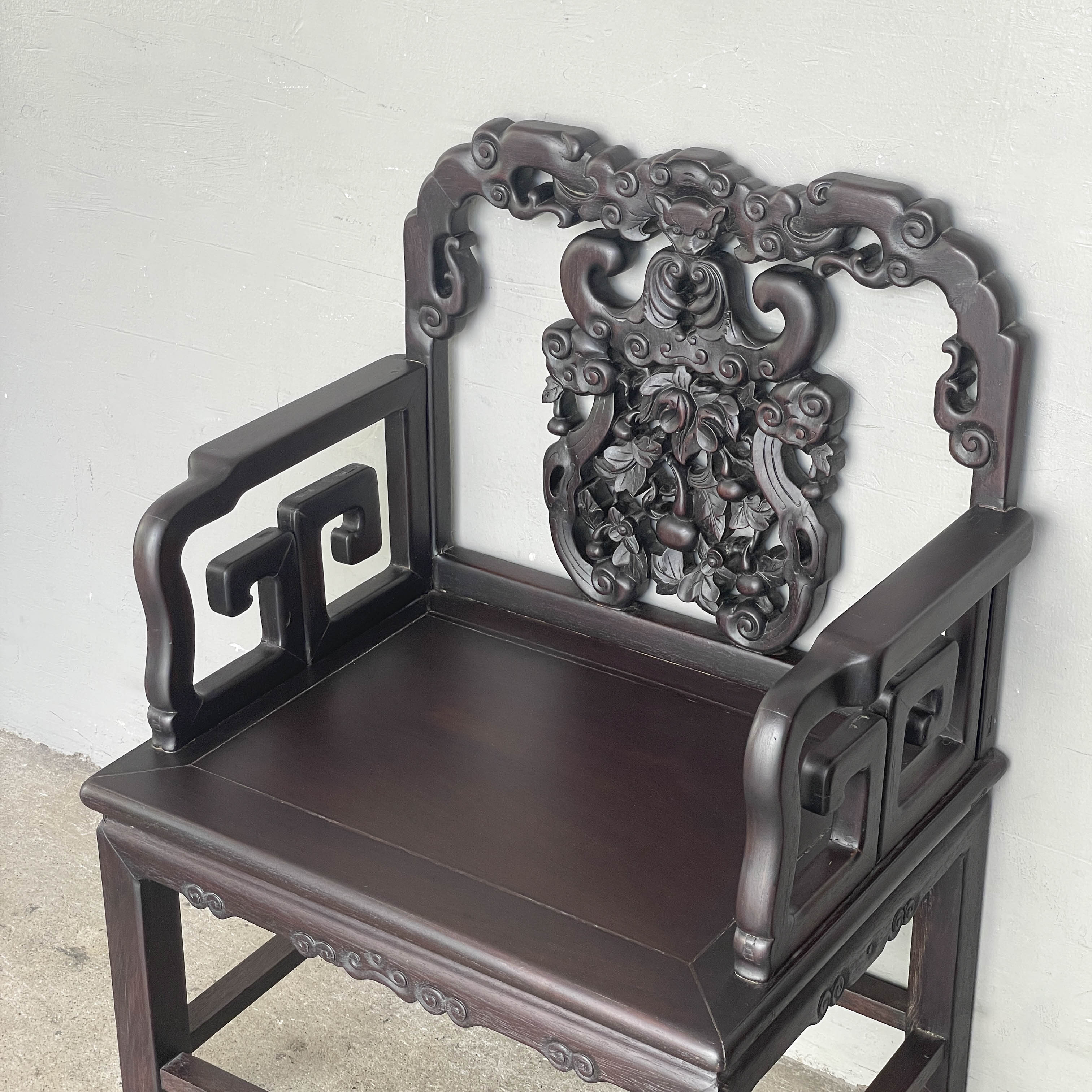 A Pair of Chinese Carved Blackwood Chair
