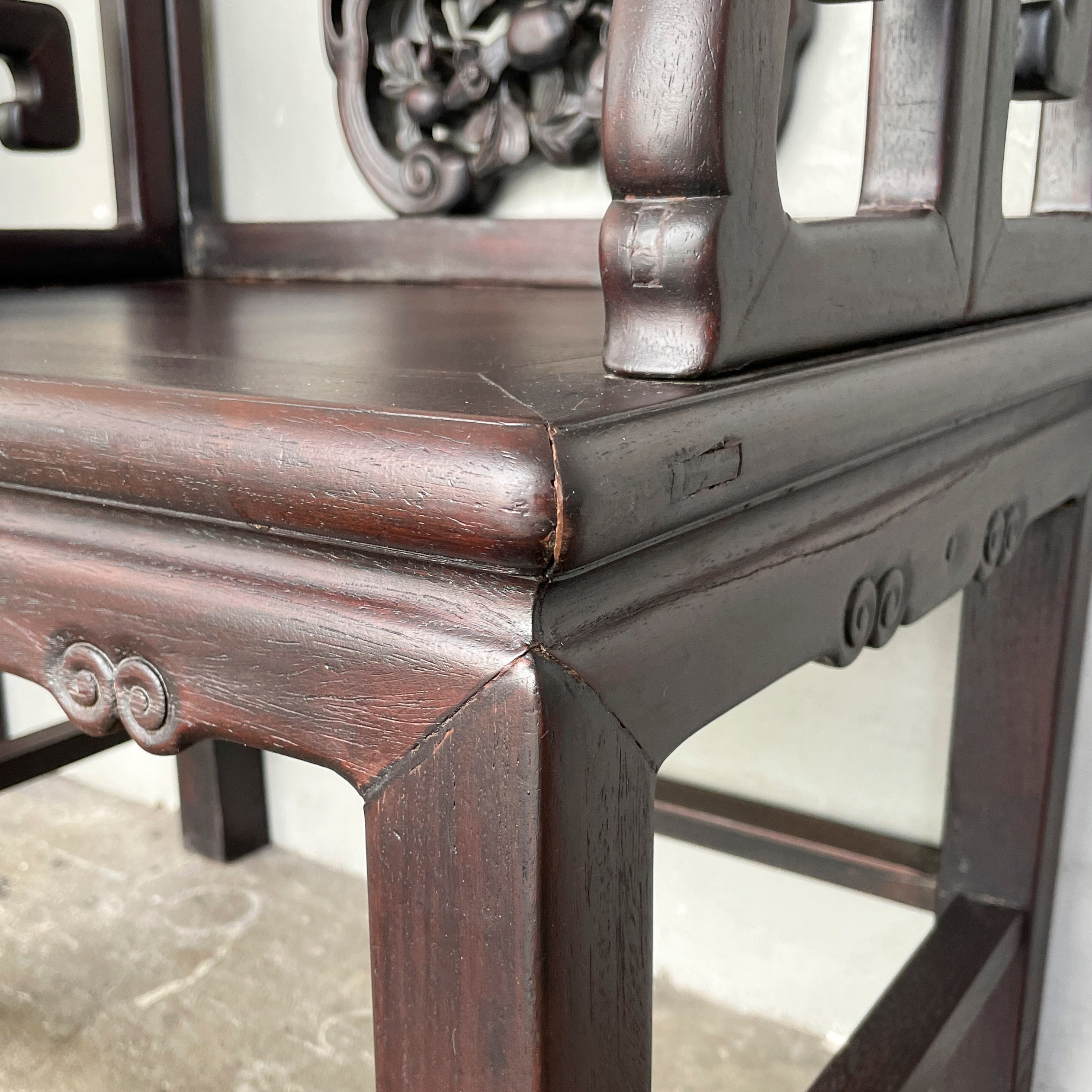 A Pair of Chinese Carved Blackwood Chair