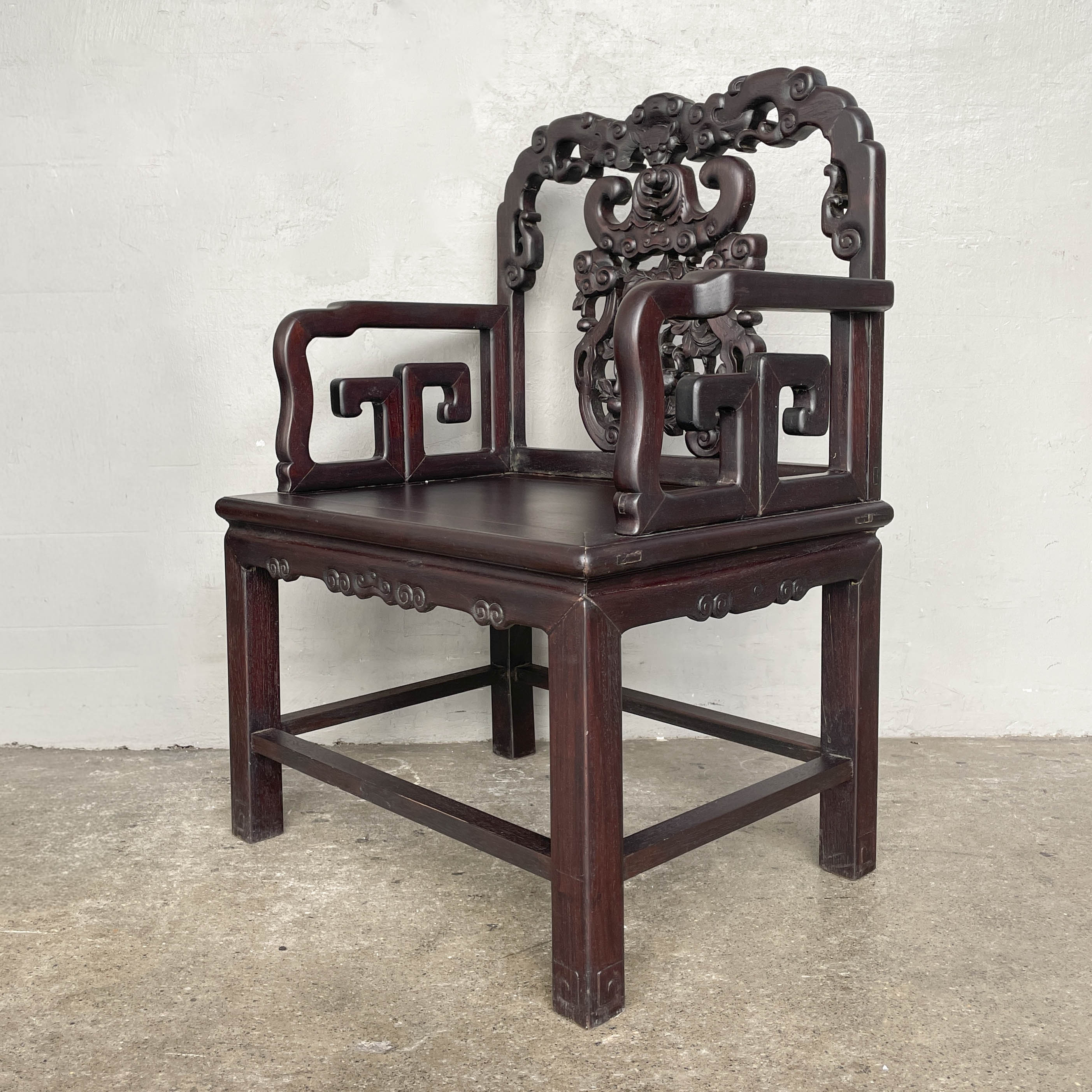 A Pair of Chinese Carved Blackwood Chair