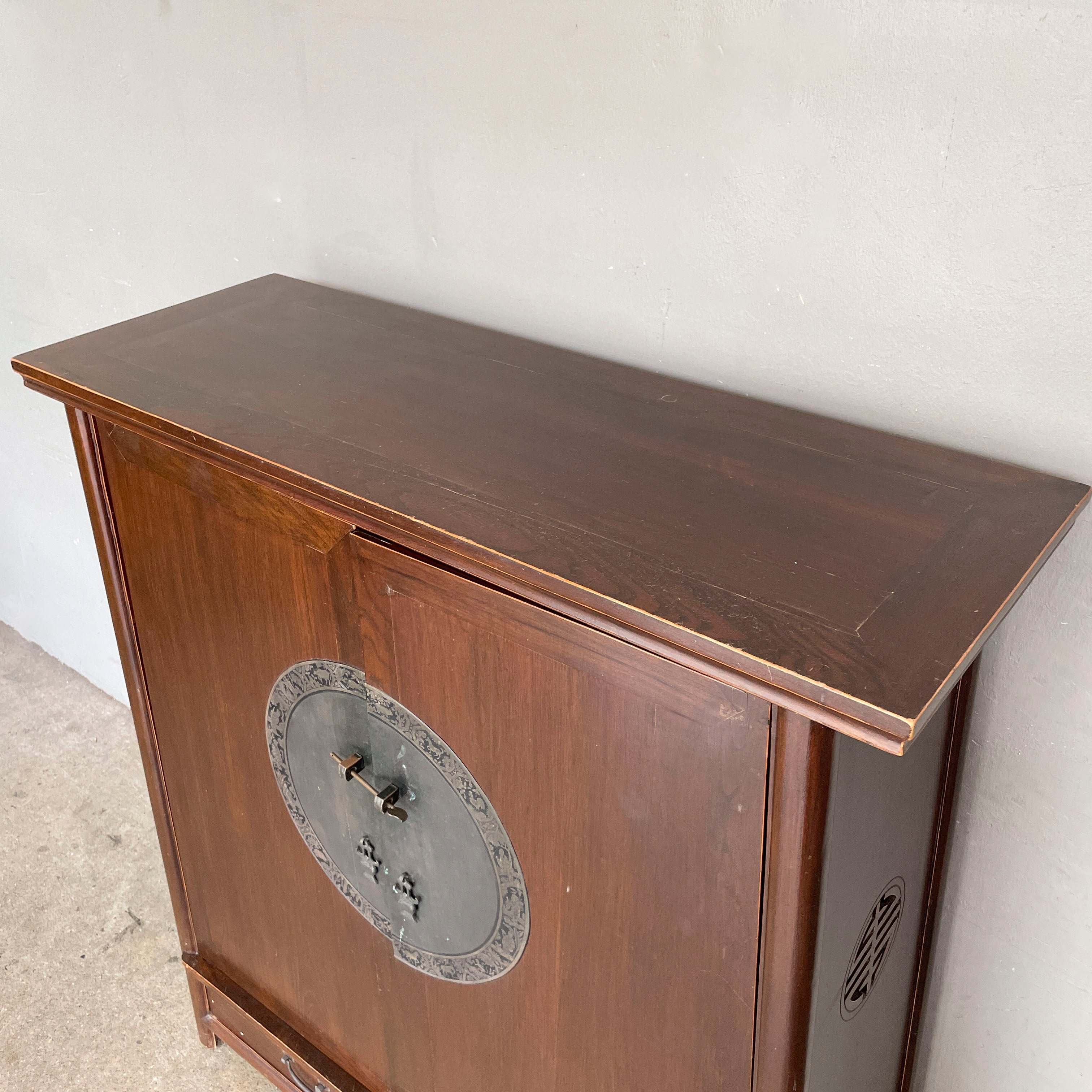 Elm Cabinet with Brass Medallion