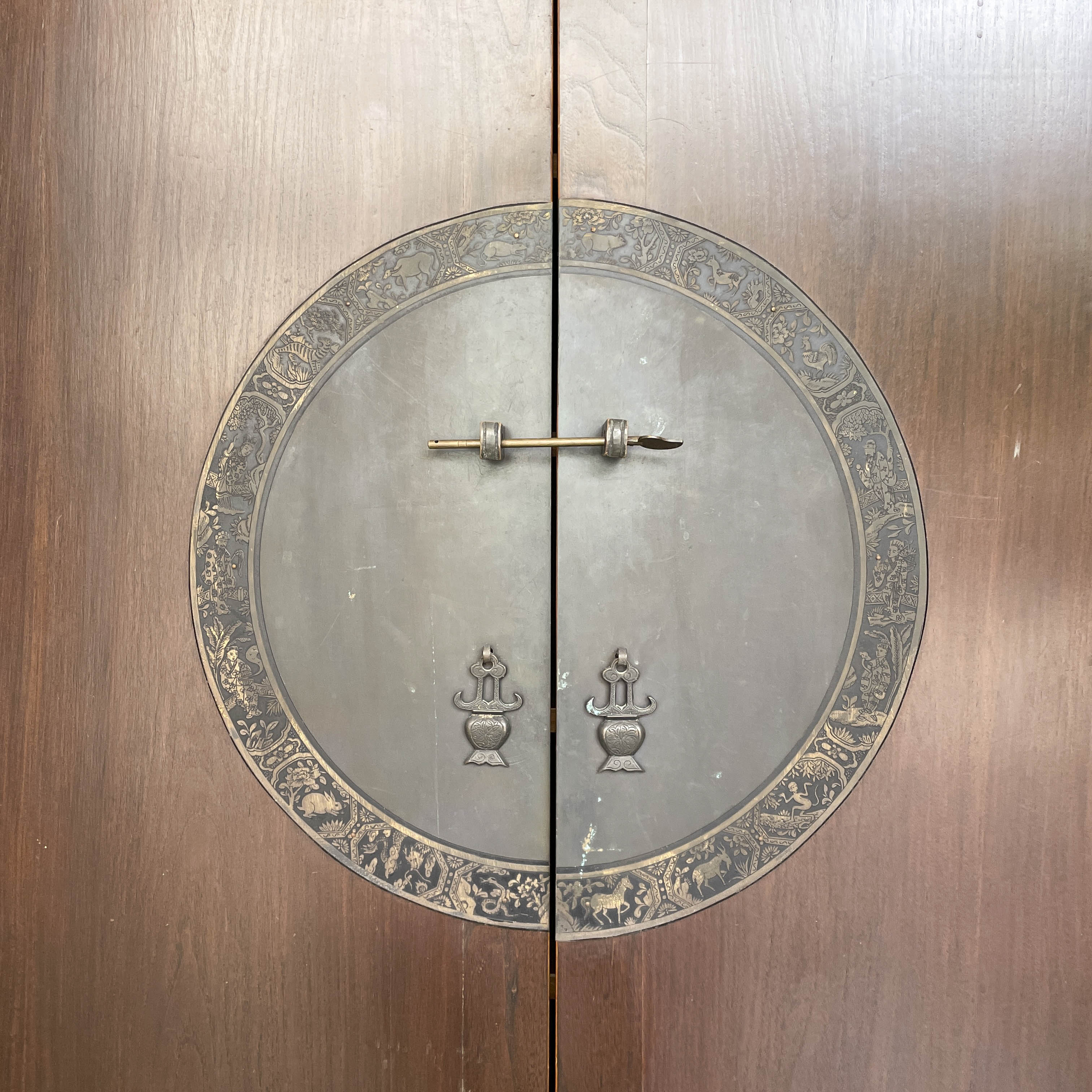 Elm Cabinet with Brass Medallion