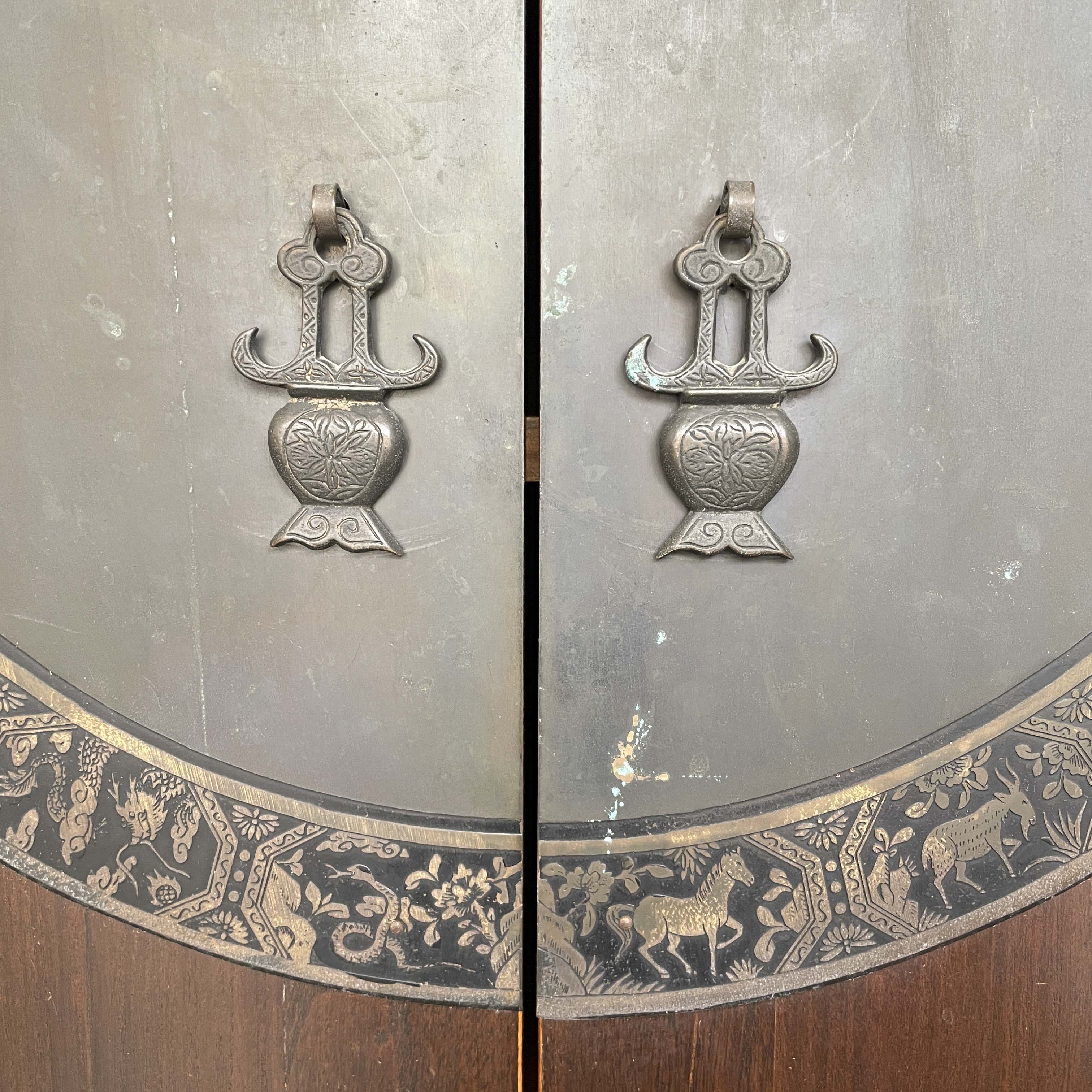 Elm Cabinet with Brass Medallion