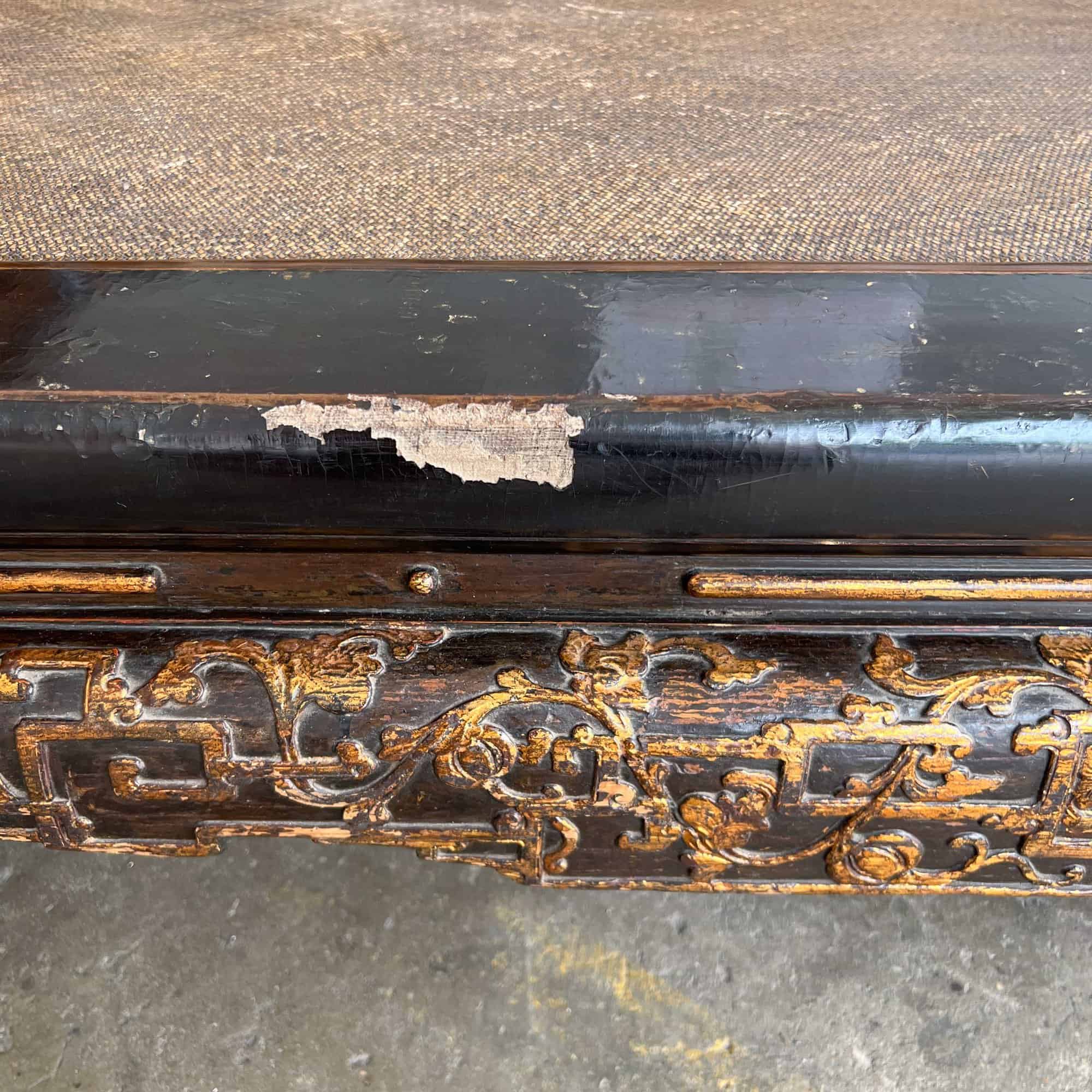 Chao Zhou Lacquered Opium Bed 潮州古董黑漆金镶鸦片床