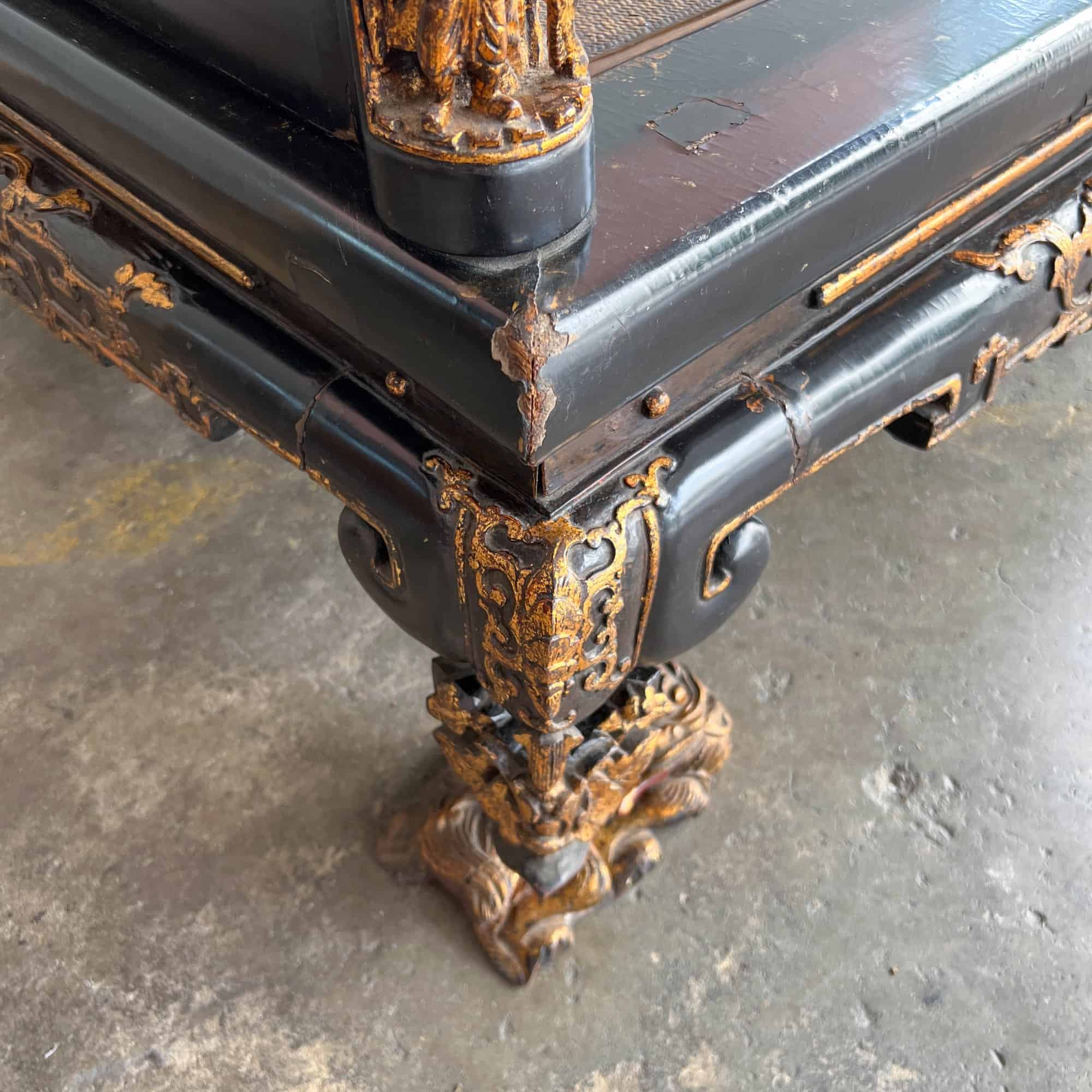 Chao Zhou Lacquered Opium Bed 潮州古董黑漆金镶鸦片床