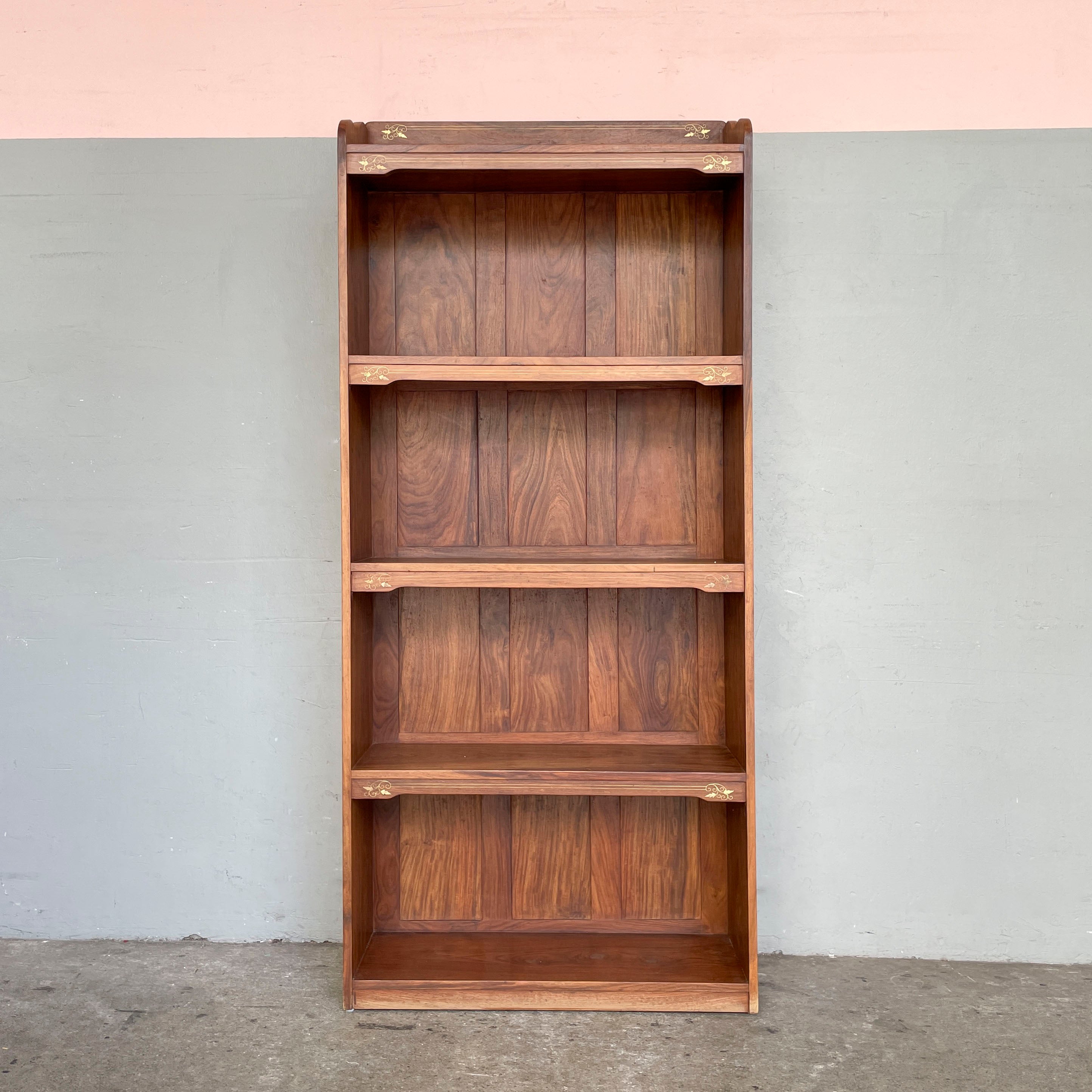 Indian Rosewood Shelving Unit with Brass Inlay