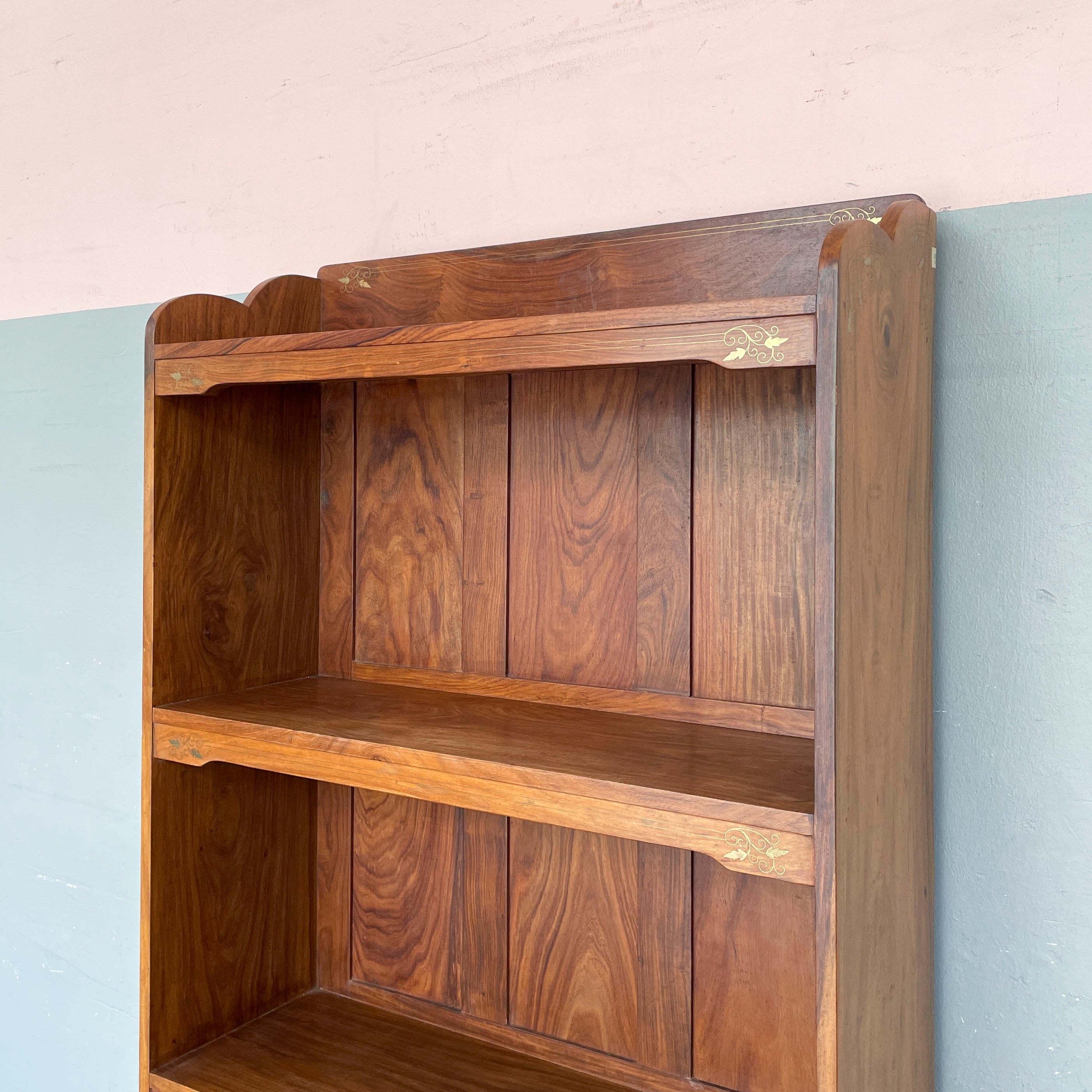 Indian Rosewood Shelving Unit with Brass Inlay