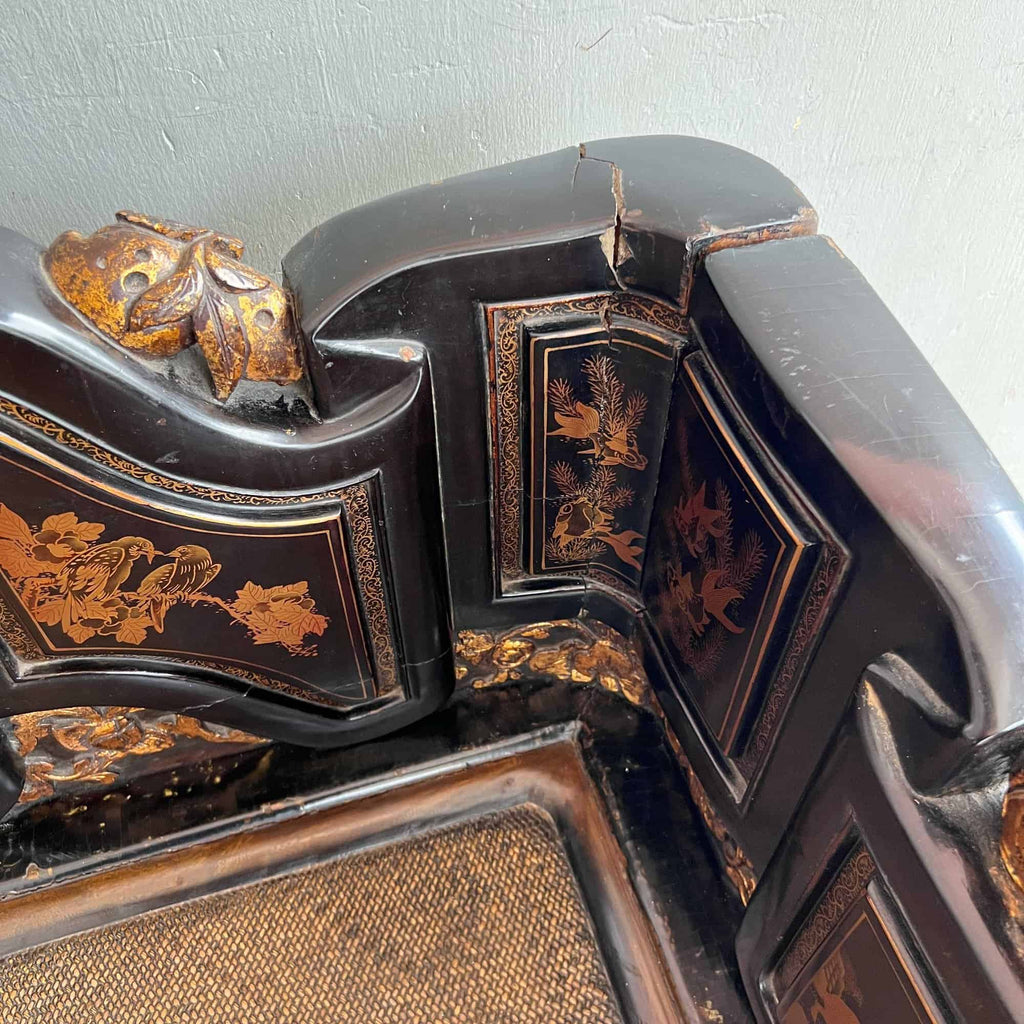 Chao Zhou Lacquered Opium Bed 潮州古董黑漆金镶鸦片床