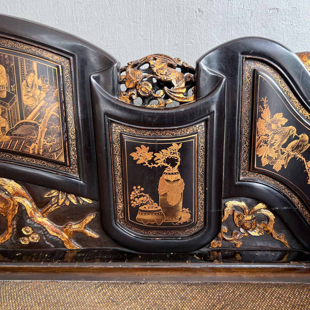 Chao Zhou Lacquered Opium Bed 潮州古董黑漆金镶鸦片床