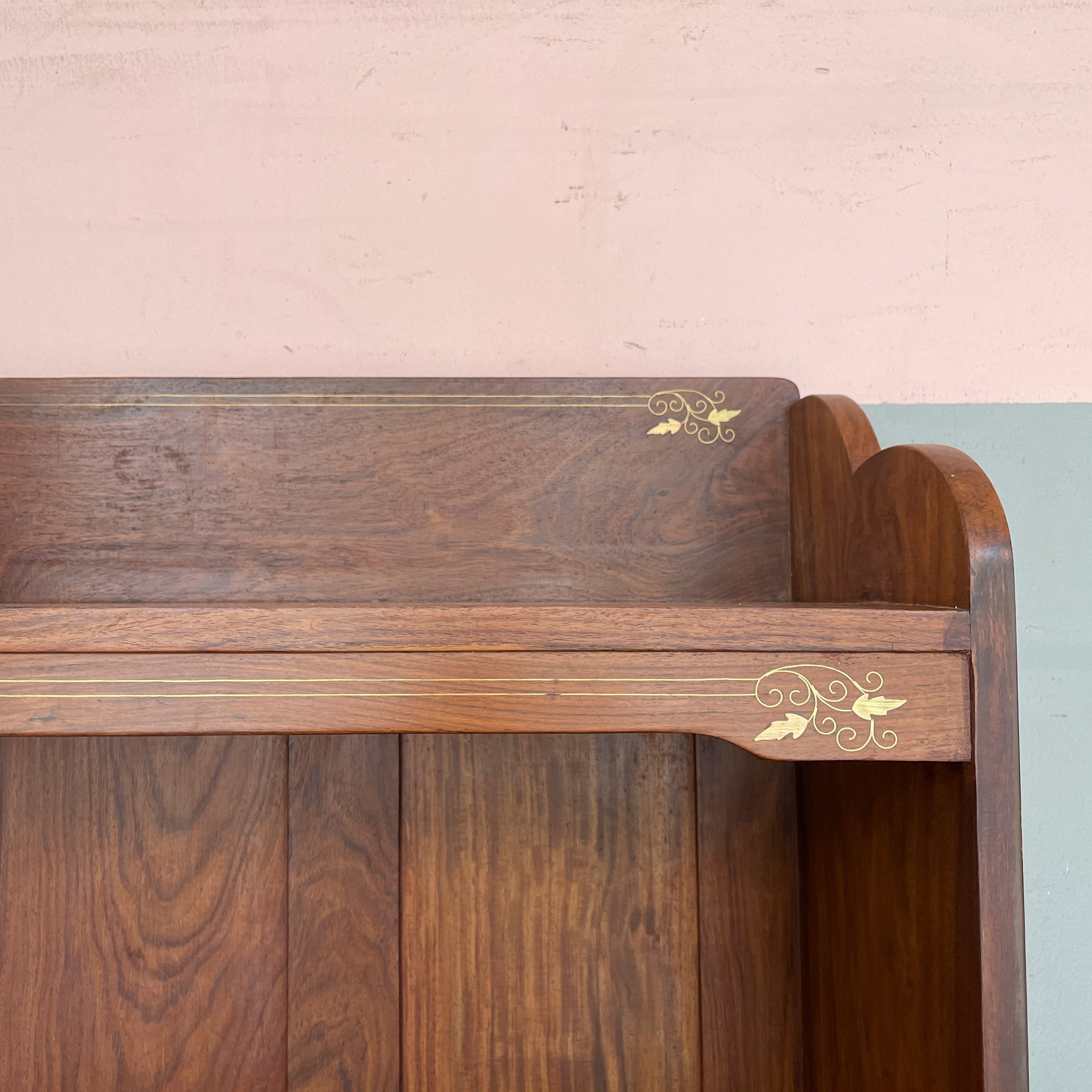 Indian Rosewood Shelving Unit with Brass Inlay