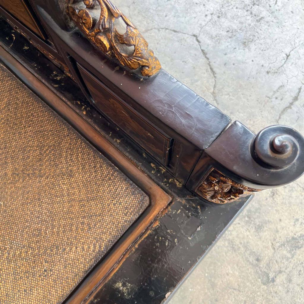 Chao Zhou Lacquered Opium Bed 潮州古董黑漆金镶鸦片床