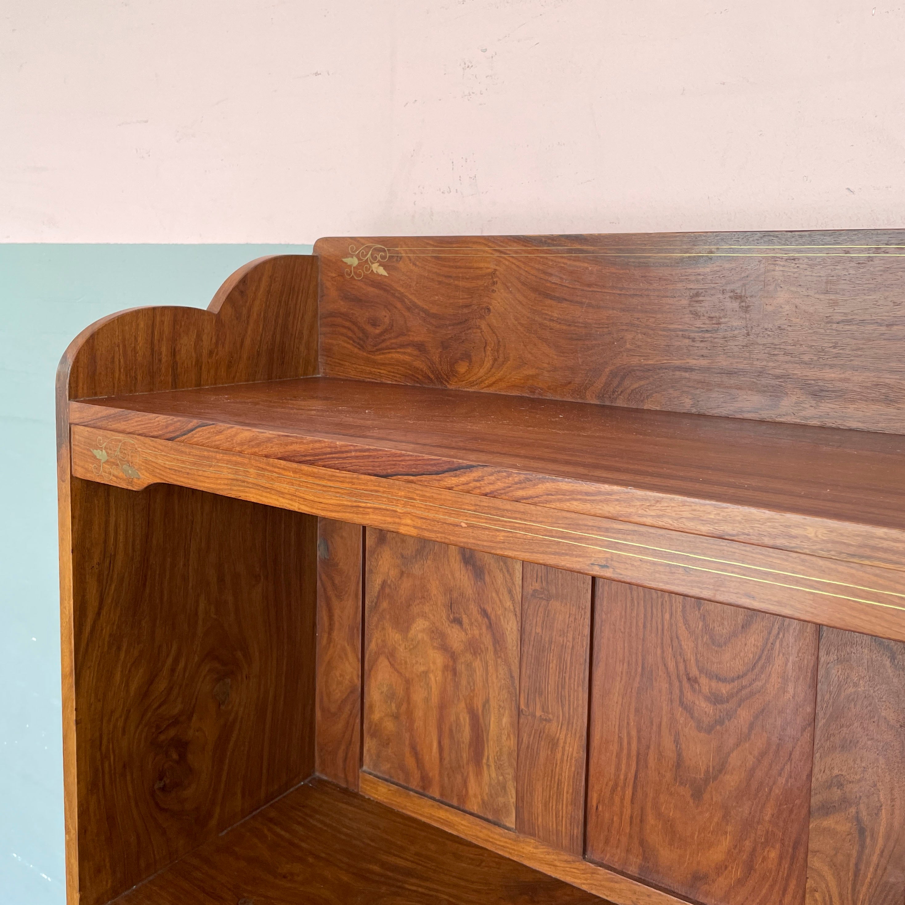 Indian Rosewood Shelving Unit with Brass Inlay