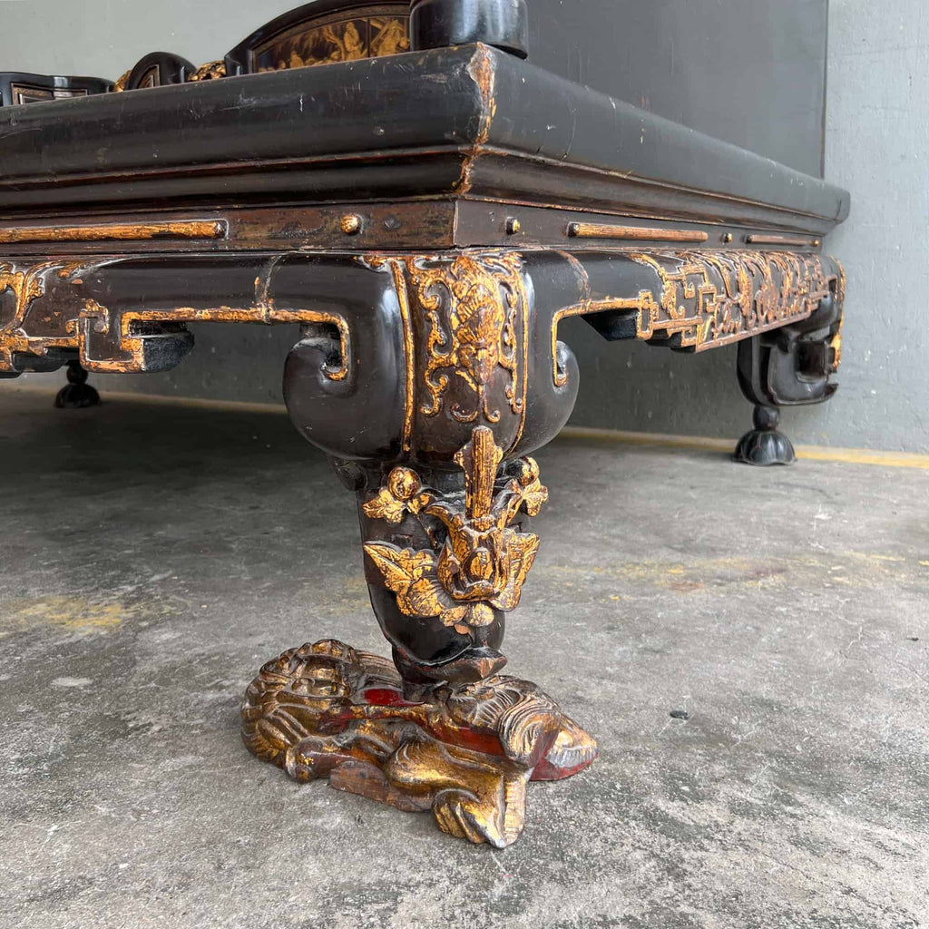 Chao Zhou Lacquered Opium Bed 潮州古董黑漆金镶鸦片床