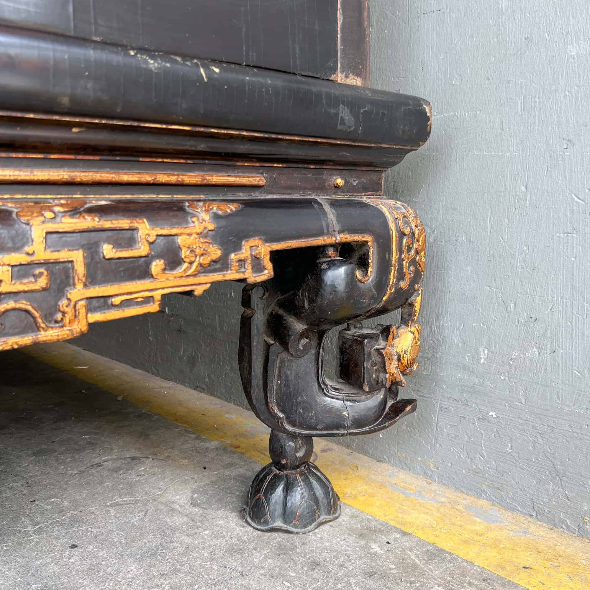 Chao Zhou Lacquered Opium Bed 潮州古董黑漆金镶鸦片床