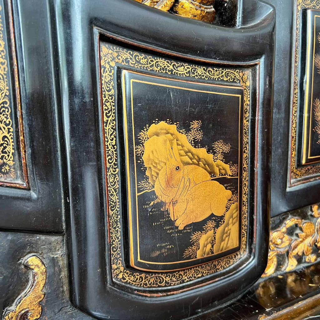 Chao Zhou Lacquered Opium Bed 潮州古董黑漆金镶鸦片床