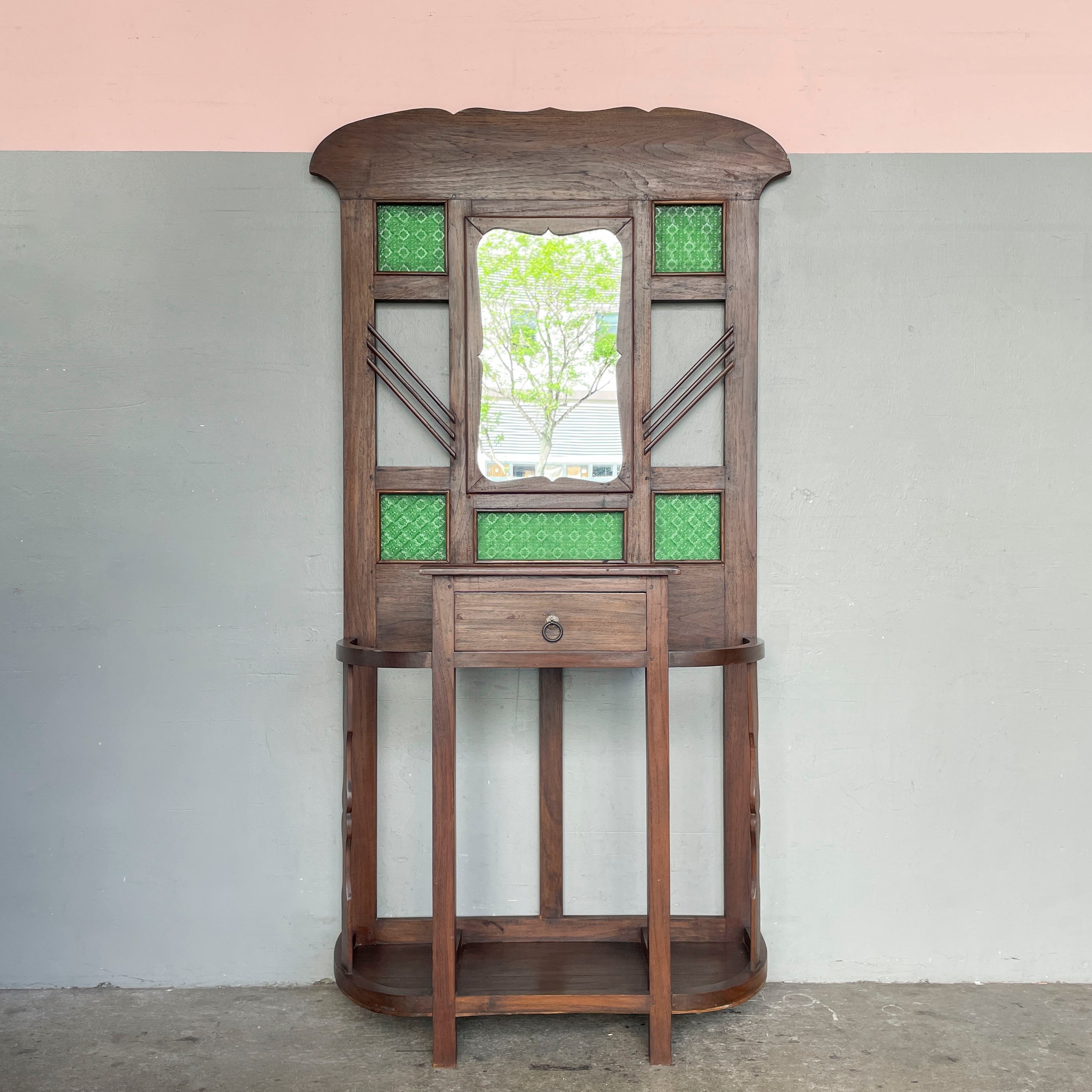 Vintage Hall Stand with Green Stained Glass