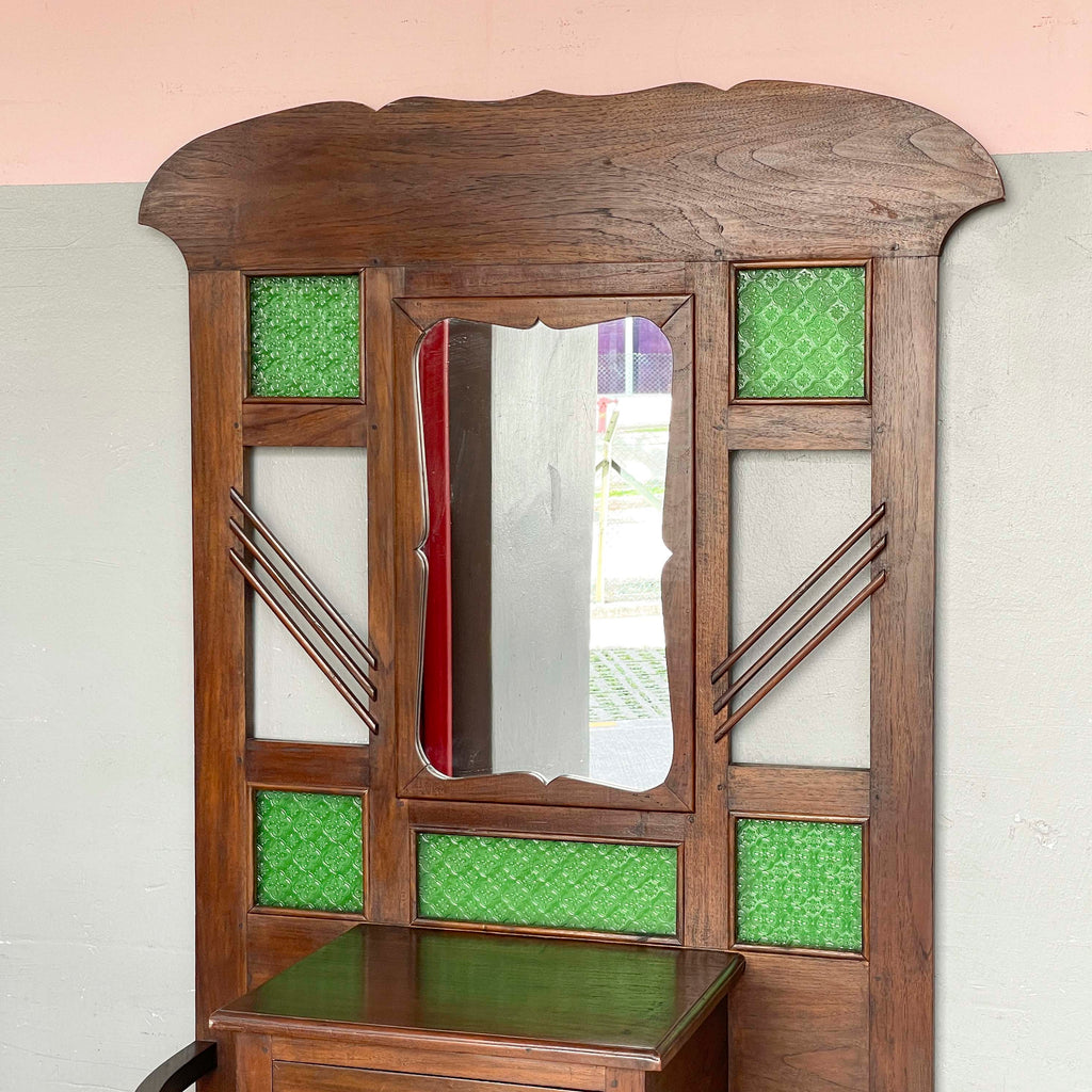 Vintage Hall Stand with Green Stained Glass