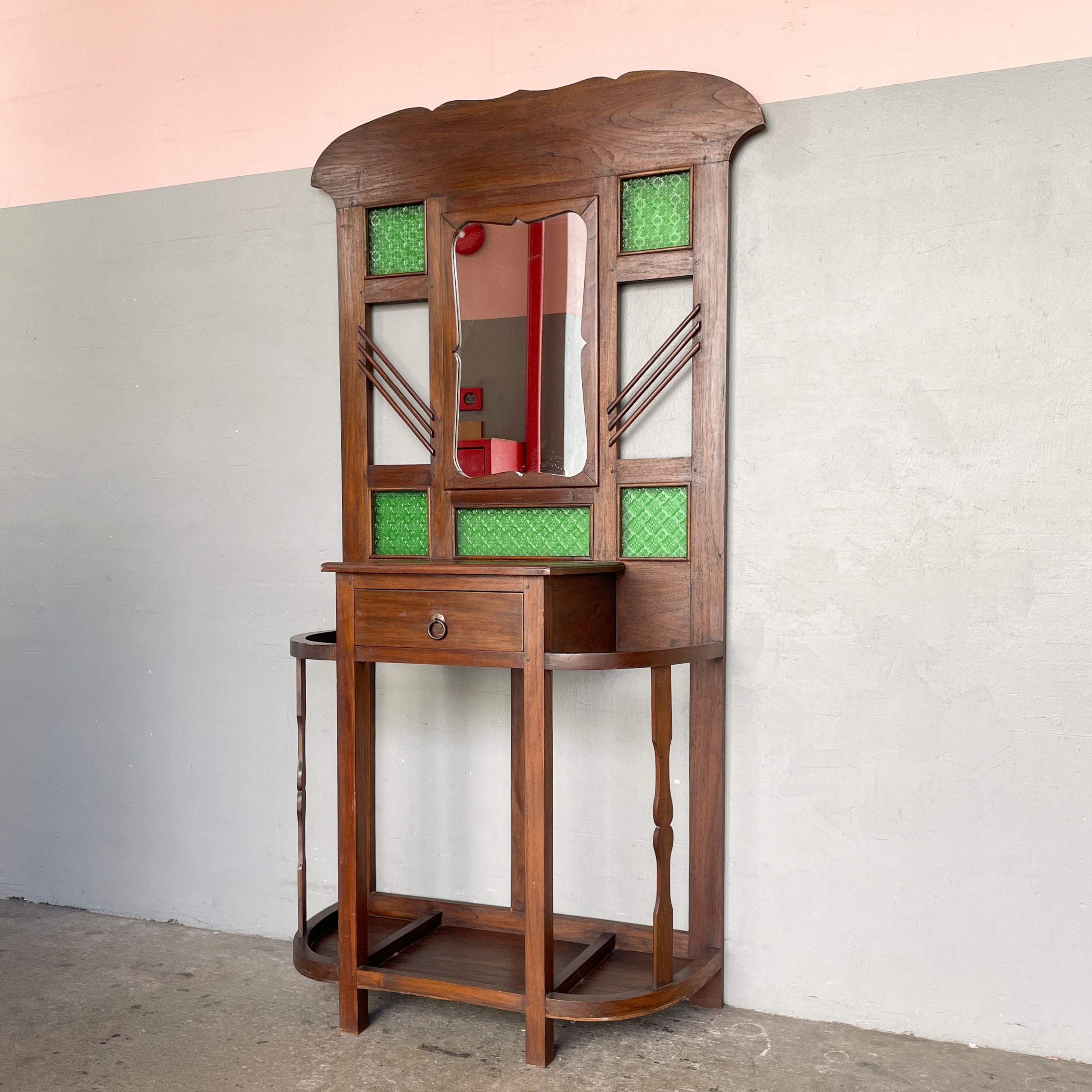 Vintage Hall Stand with Green Stained Glass